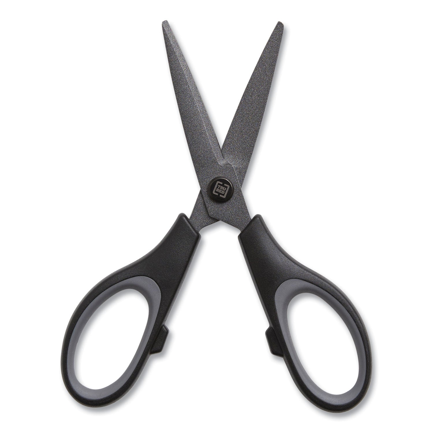 TRU RED™ Non-Stick Titanium-Coated Scissors, 5" Long, 2.36" Cut Length, Straight Black/Gray Handle, Gun-Metal Gray Blades