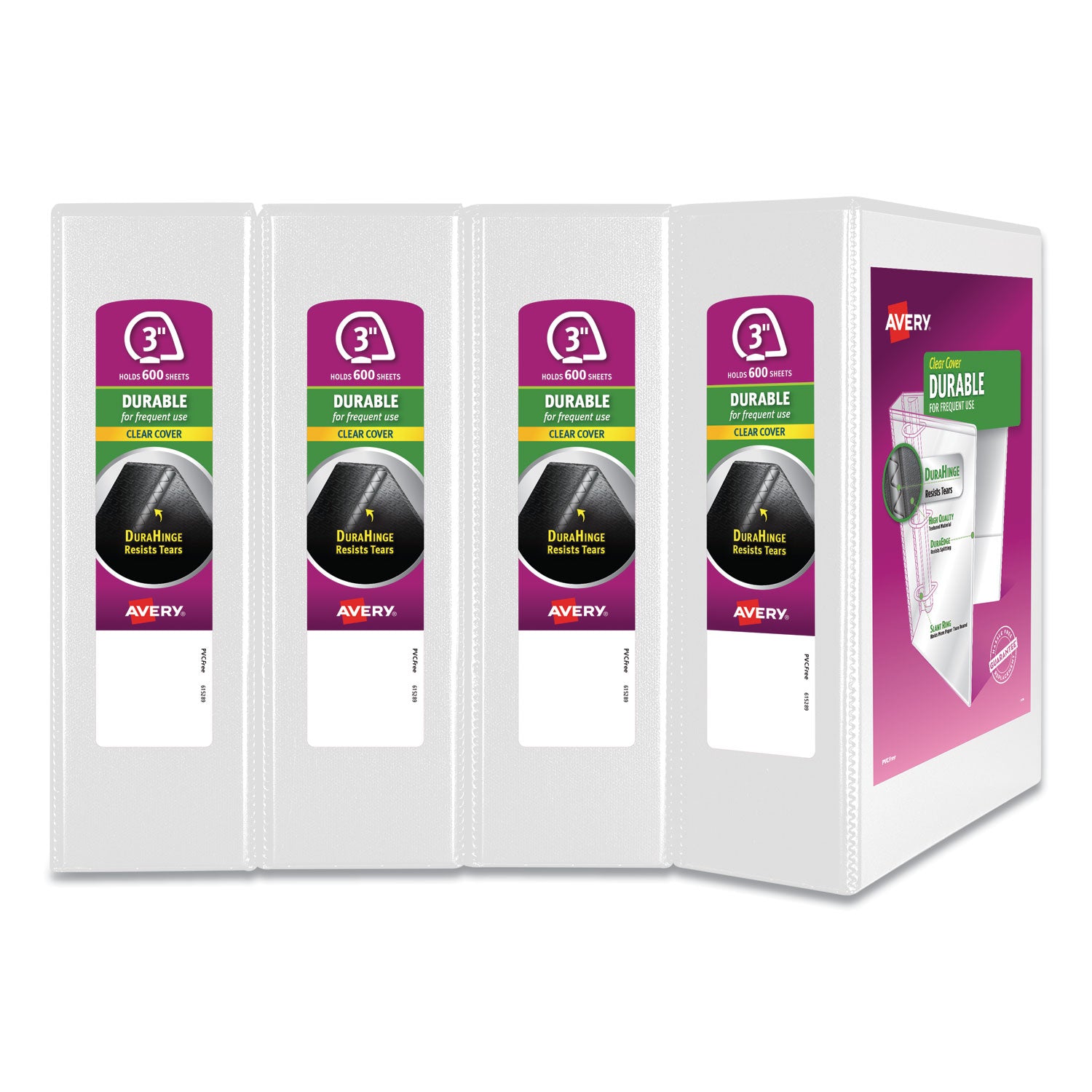 Avery® Durable View Binder With Durahinge And Slant Rings, 3 Rings, 3" Capacity, 11 X 8.5, White, 4/pack