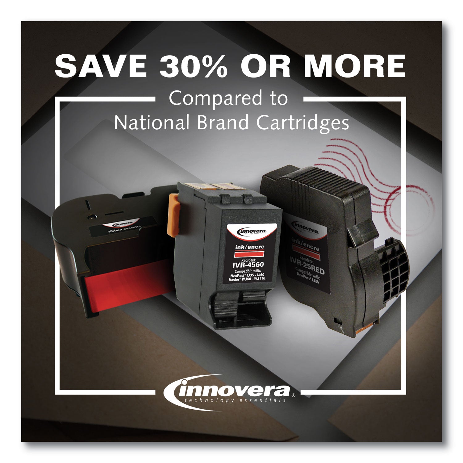 Innovera® Remanufactured Red Postage Meter Ink, Replacement for ISINK34, 8,500 Page-Yield