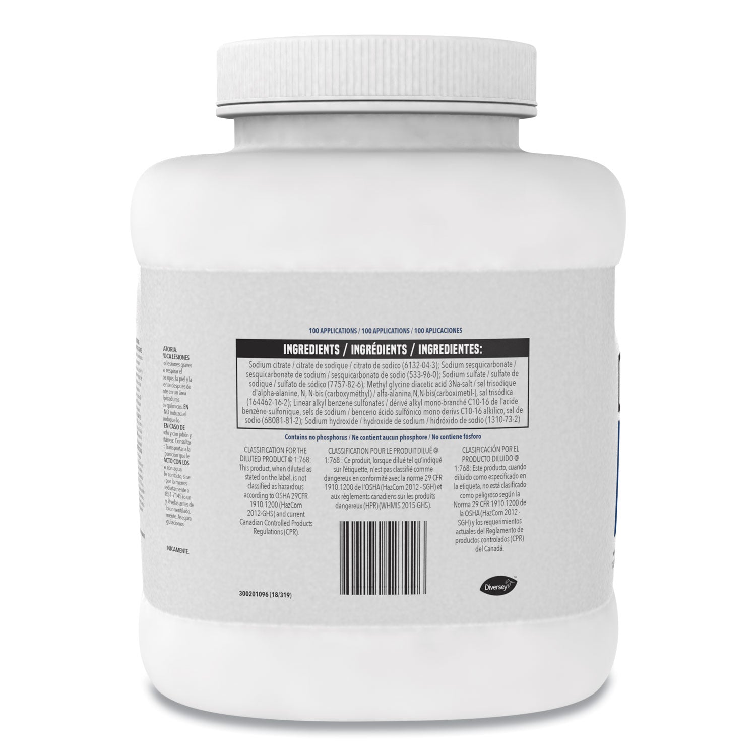 Diversey™ Beer Clean Glass Cleaner, Unscented, Powder, 4 Lb. Container