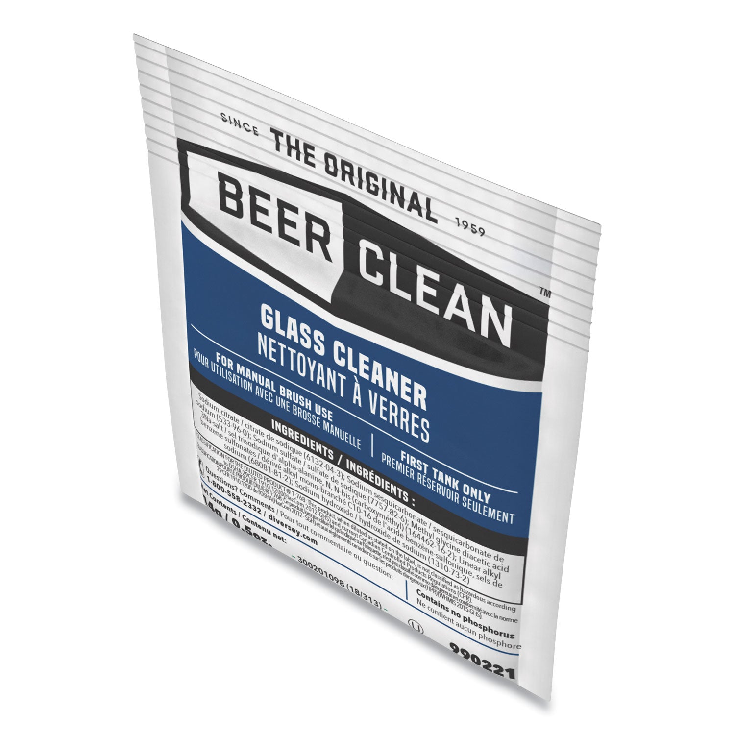 Diversey™ Beer Clean Glass Cleaner, Powder, 0.5 Oz Packet, 100/carton