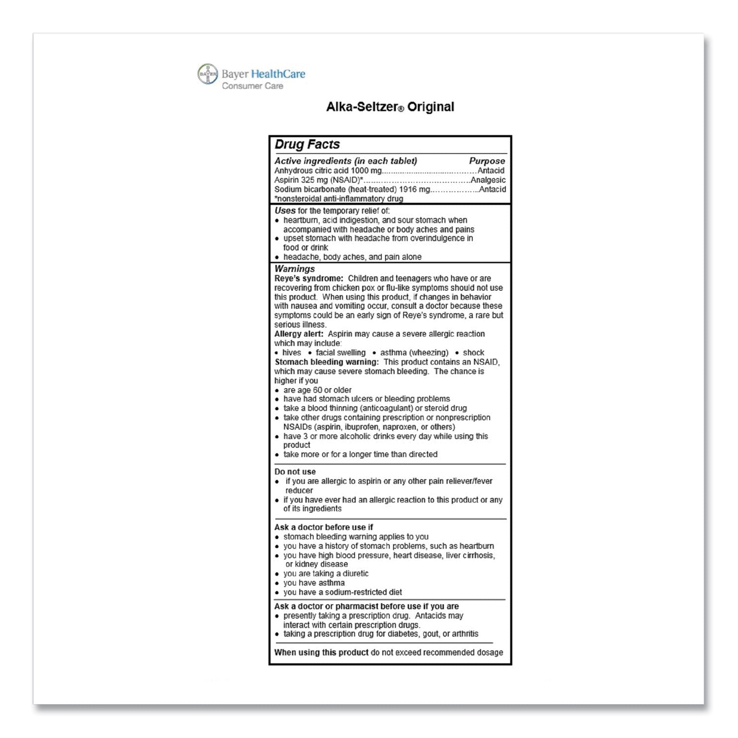 Alka-Seltzer® Original Stomach Relief And Pain Relief Medicine, 15/box