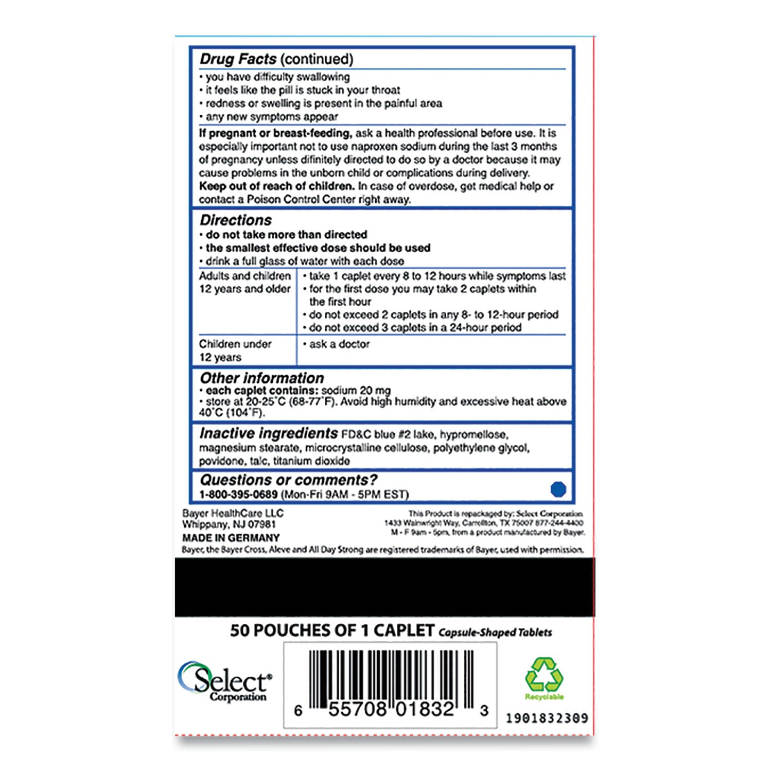 Aleve® Pain Reliever Tablets, 50 Packs/box