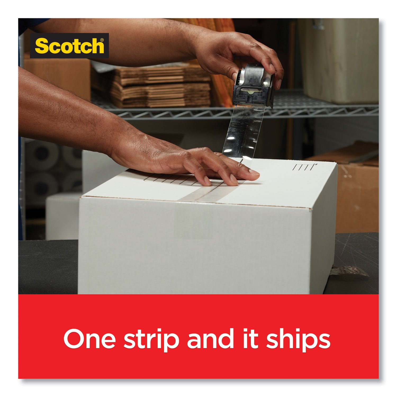 Scotch® Box Lock Shipping Packaging Tape, 1.5" Core With Dispenser, 1.88" X 22.2 Yds, Clear, 6/pack