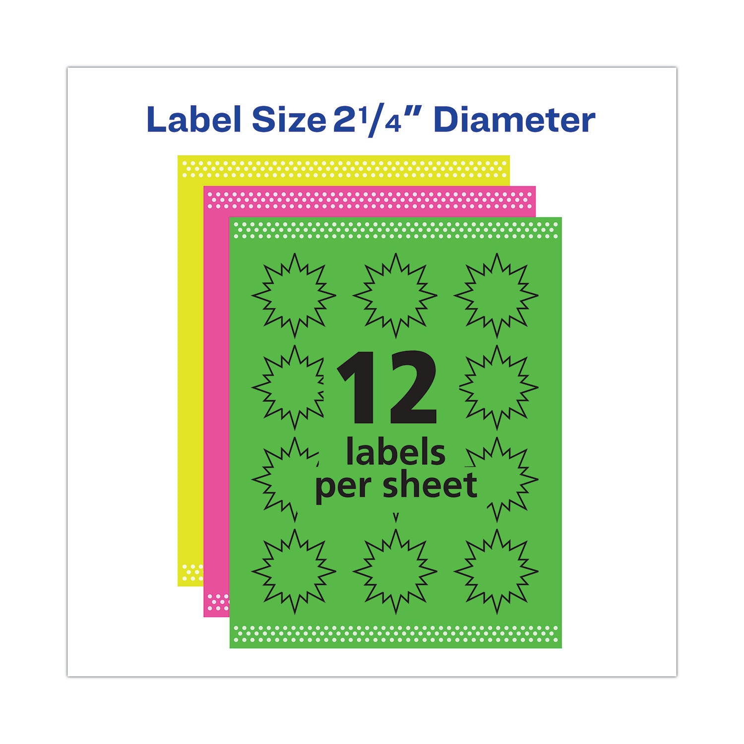 Avery® High-Visibility ID Labels, Laser Printers, 2.25" dia, Assorted, 12/Sheet, 15 Sheets/Pack