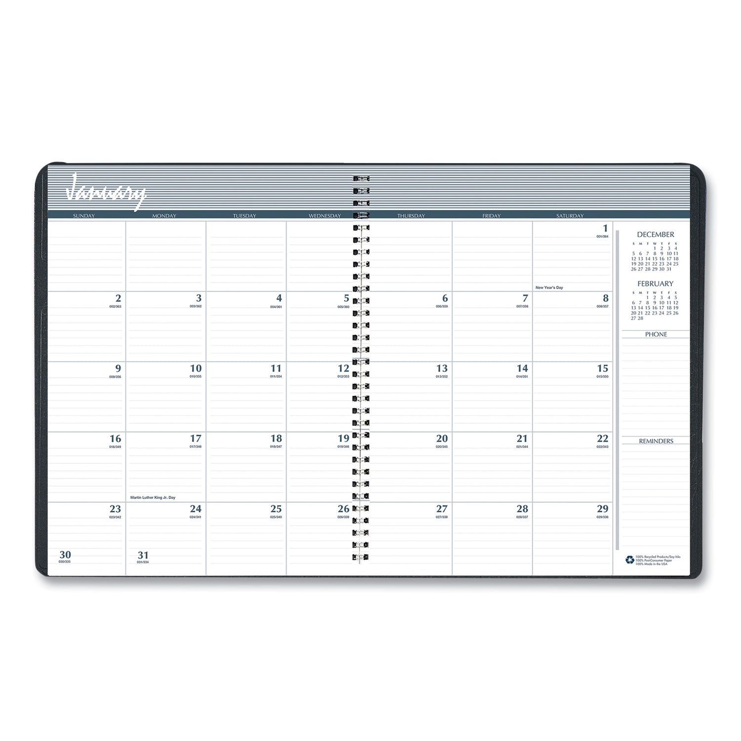House of Doolittle™ 14-Month Recycled Ruled Monthly Planner, 11 x 8.5, Blue Cover, 14-Month: Dec 2024 to Jan 2026