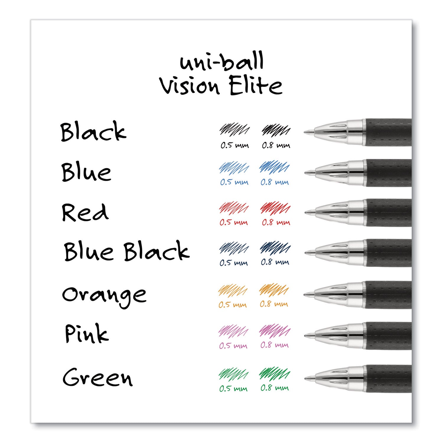 uniball® VISION ELITE Hybrid Gel Pen, Stick, Bold 0.8 mm, Assorted Ink and Barrel Colors, 8/Pack
