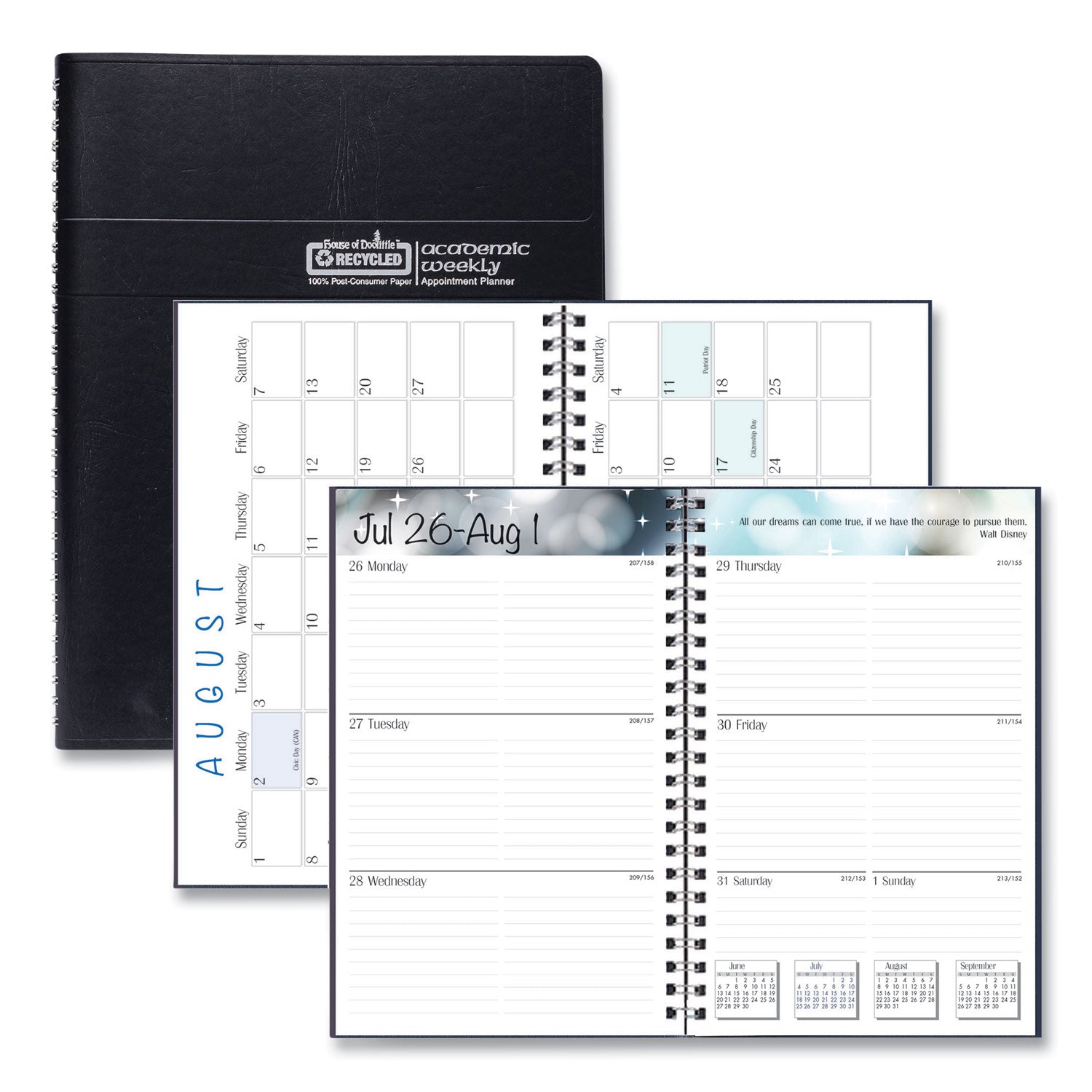 Recycled Academic Weekly/Monthly Appointment Planner, 8 x 5, Black Cover, 13-Month (Aug to Aug): 2024 to 2025