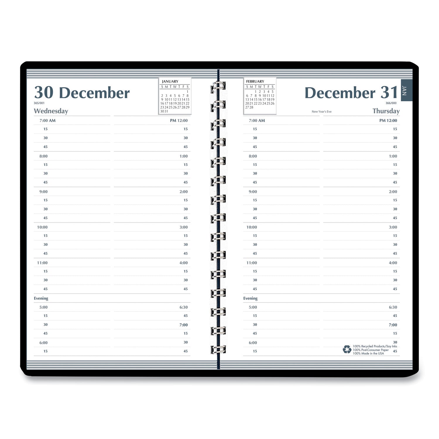 House of Doolittle™ Memo Size Daily Appointment Book with 15-Minute Schedule, 8 x 5, Black Cover, 12-Month (Jan to Dec): 2025