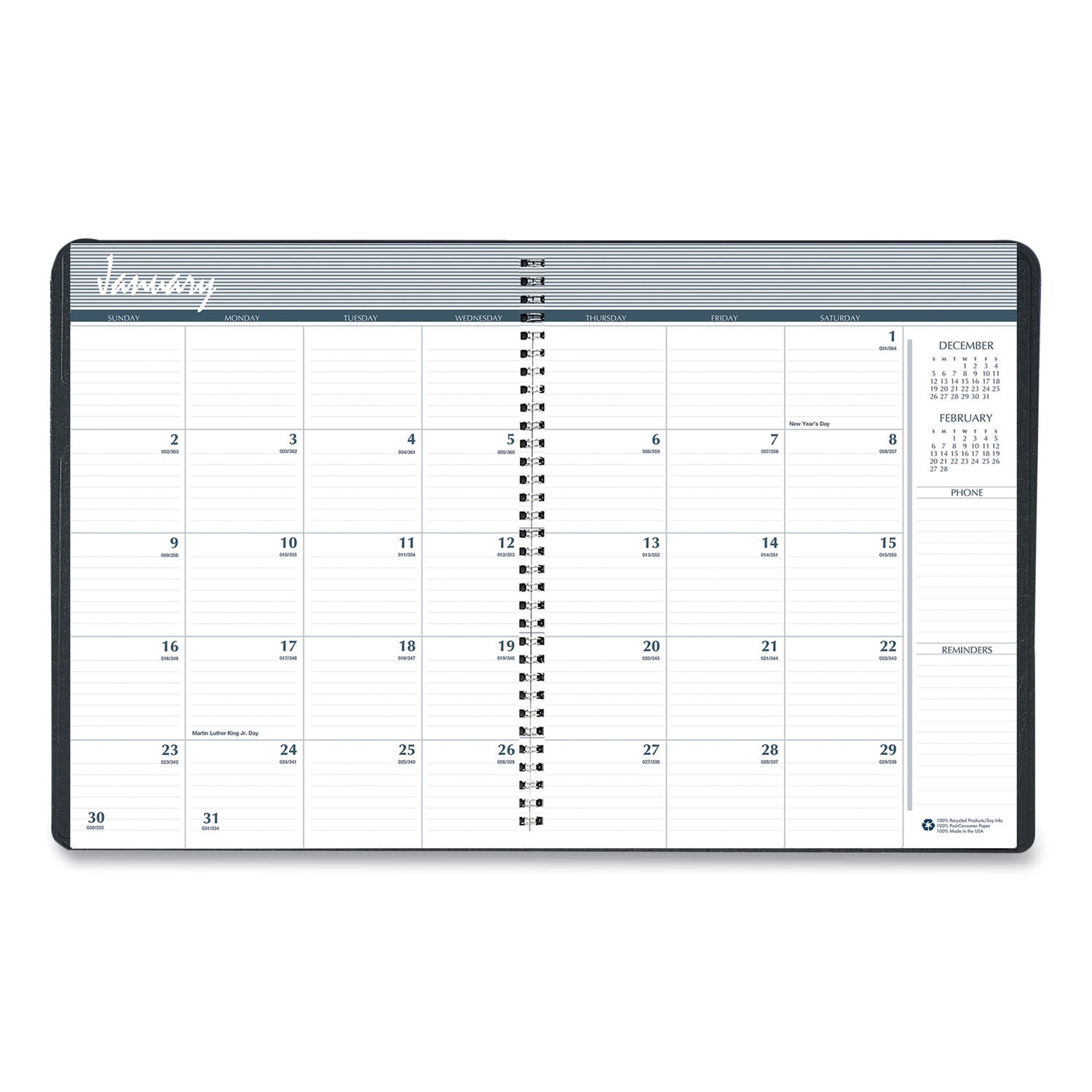 House of Doolittle™ Monthly Hard Cover Planner, 11 x 8.5, Black Cover, 14-Month: Dec 2024 to Jan 2026