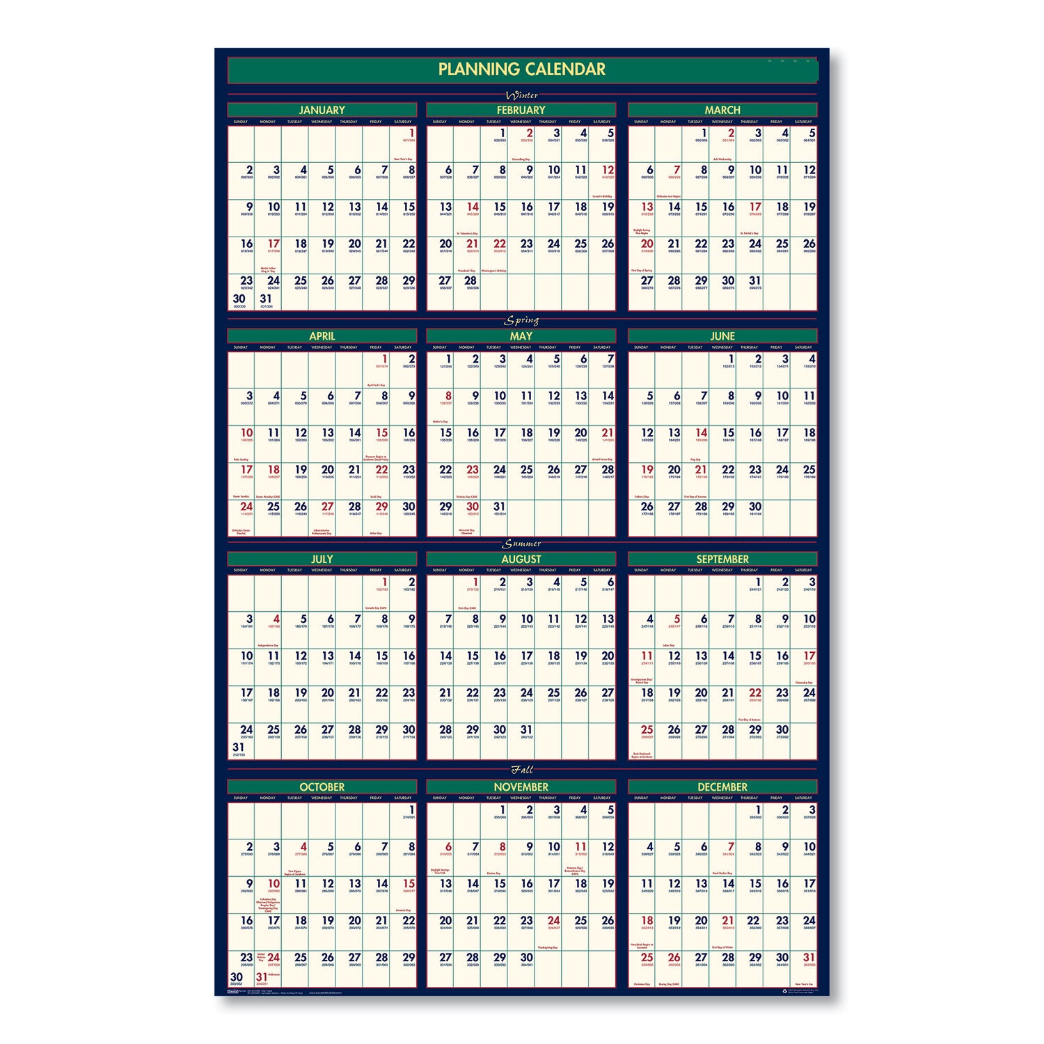 House of Doolittle™ Four Seasons Business/Academic Recycled Wall Calendar, 24 x 37, 12-Month (July-June): 2024-2025, 12-Month (Jan to Dec): 2025