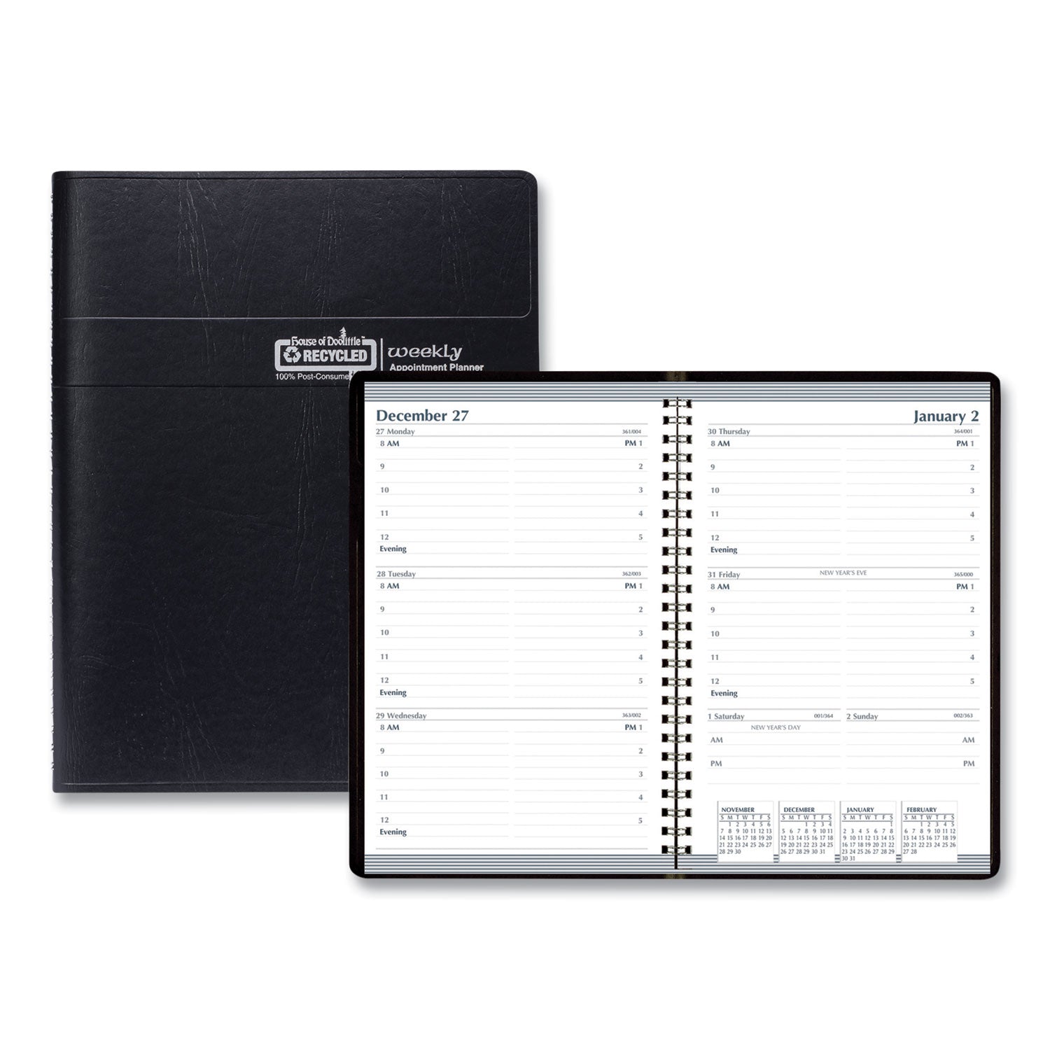 Recycled Weekly Appointment Book, 8 x 5, Black Cover, 12-Month (Jan to Dec): 2025