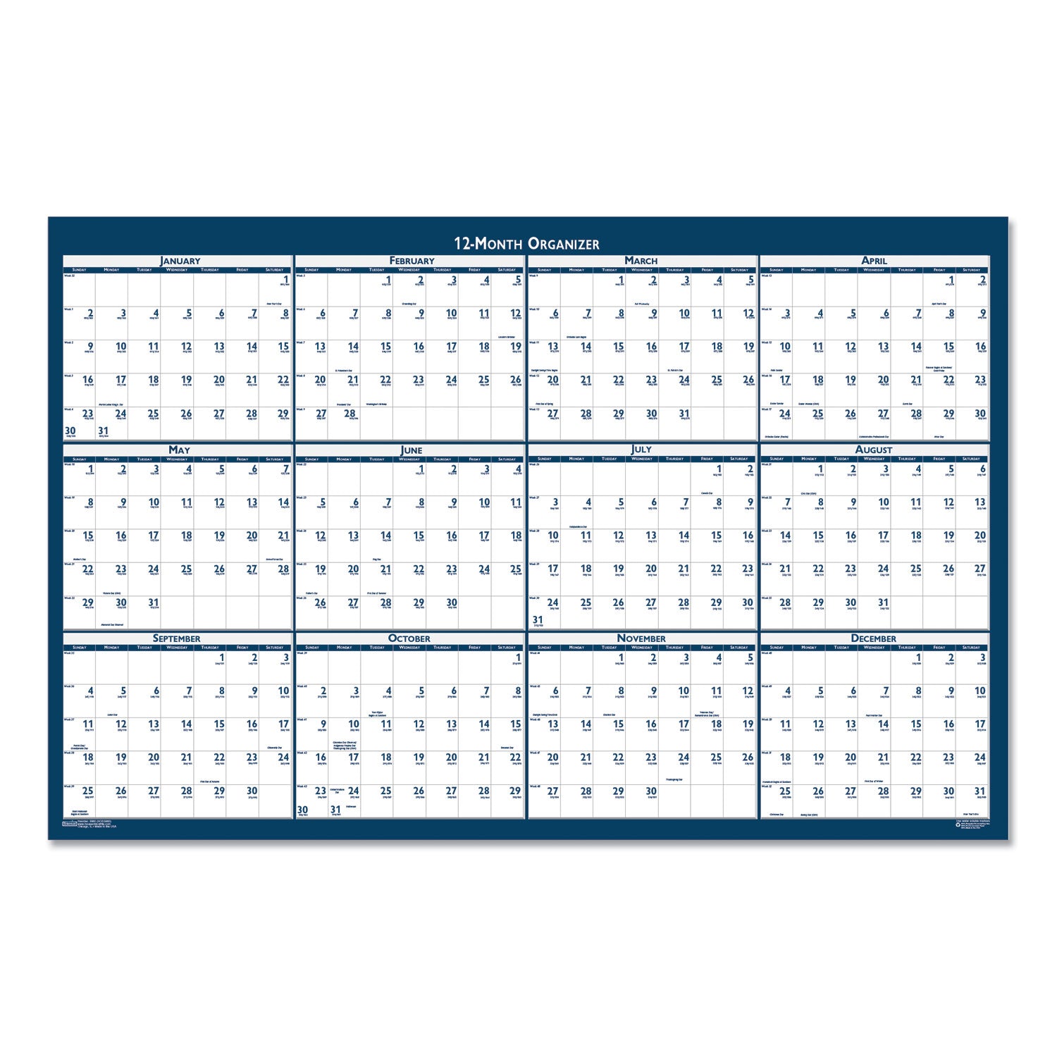 House of Doolittle™ Recycled Poster Style Reversible/Erasable Yearly Wall Calendar, 32 x 48, White/Blue/Gray Sheets, 12-Month (Jan to Dec): 2025