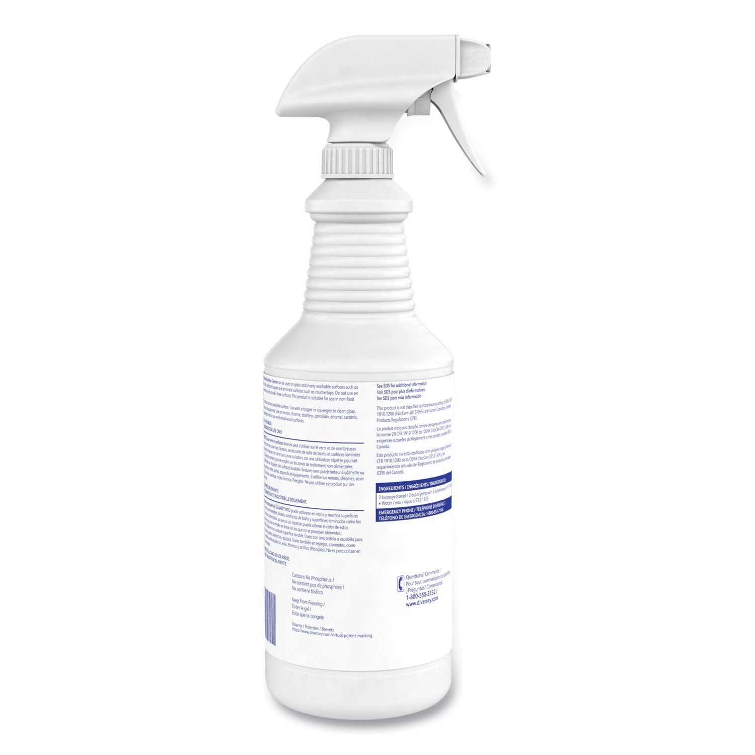 Diversey™ Glance Glass and Multi-Surface Cleaner, Original, (12) 32 oz Capped Bottles and One Trigger Sprayer