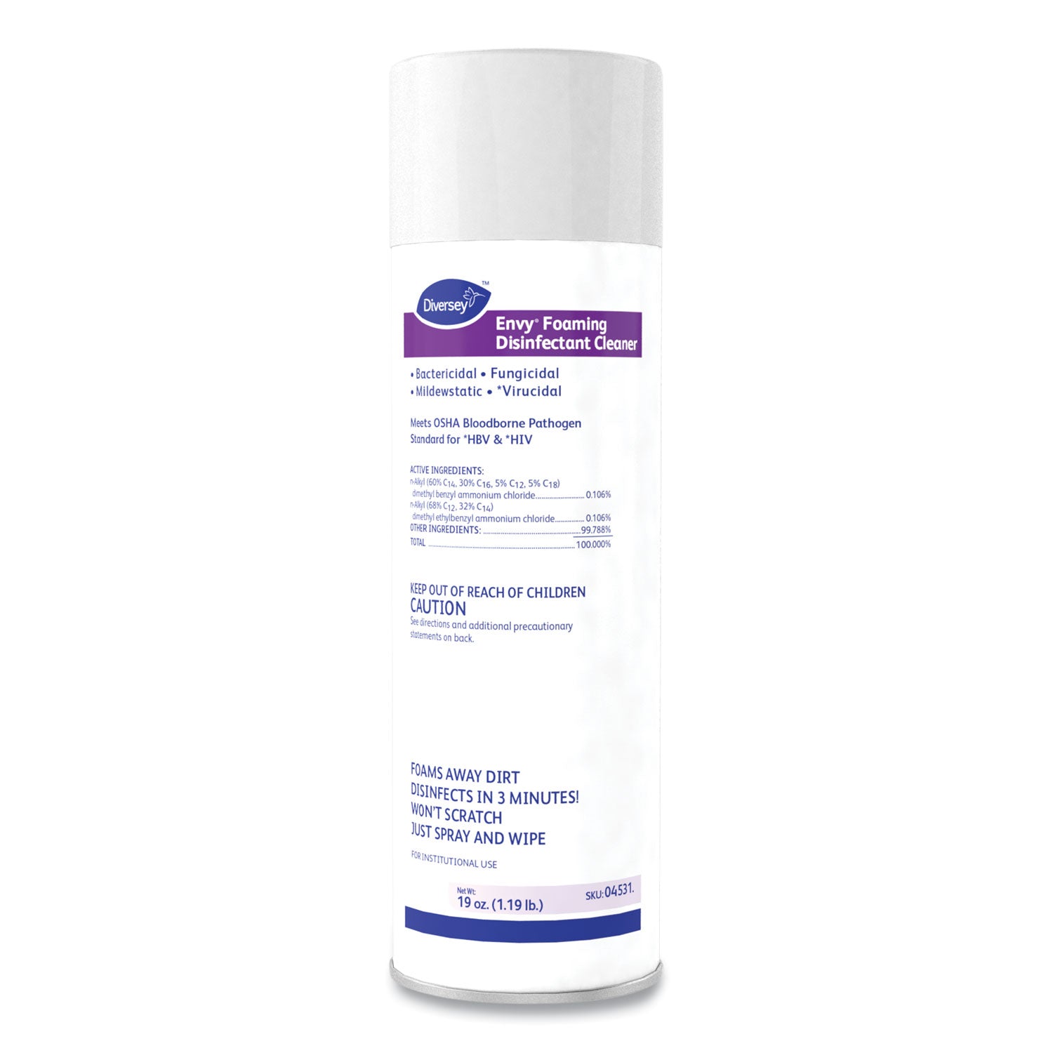 Diversey™ Envy Foaming Disinfectant Cleaner, Lavender Scent, 19 Oz Aerosol Spray, 12/carton