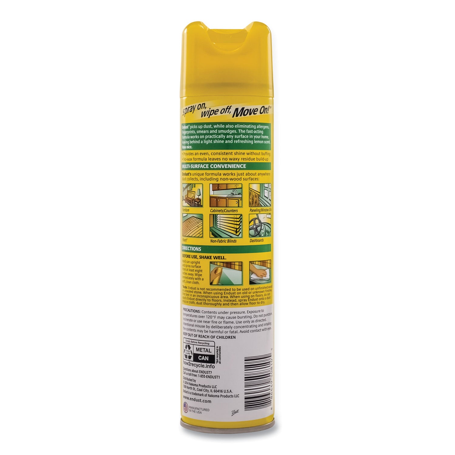 Diversey™ Endust Multi-Surface Dusting And Cleaning Spray, Lemon Zest, 12.5 Oz Aerosol Spray