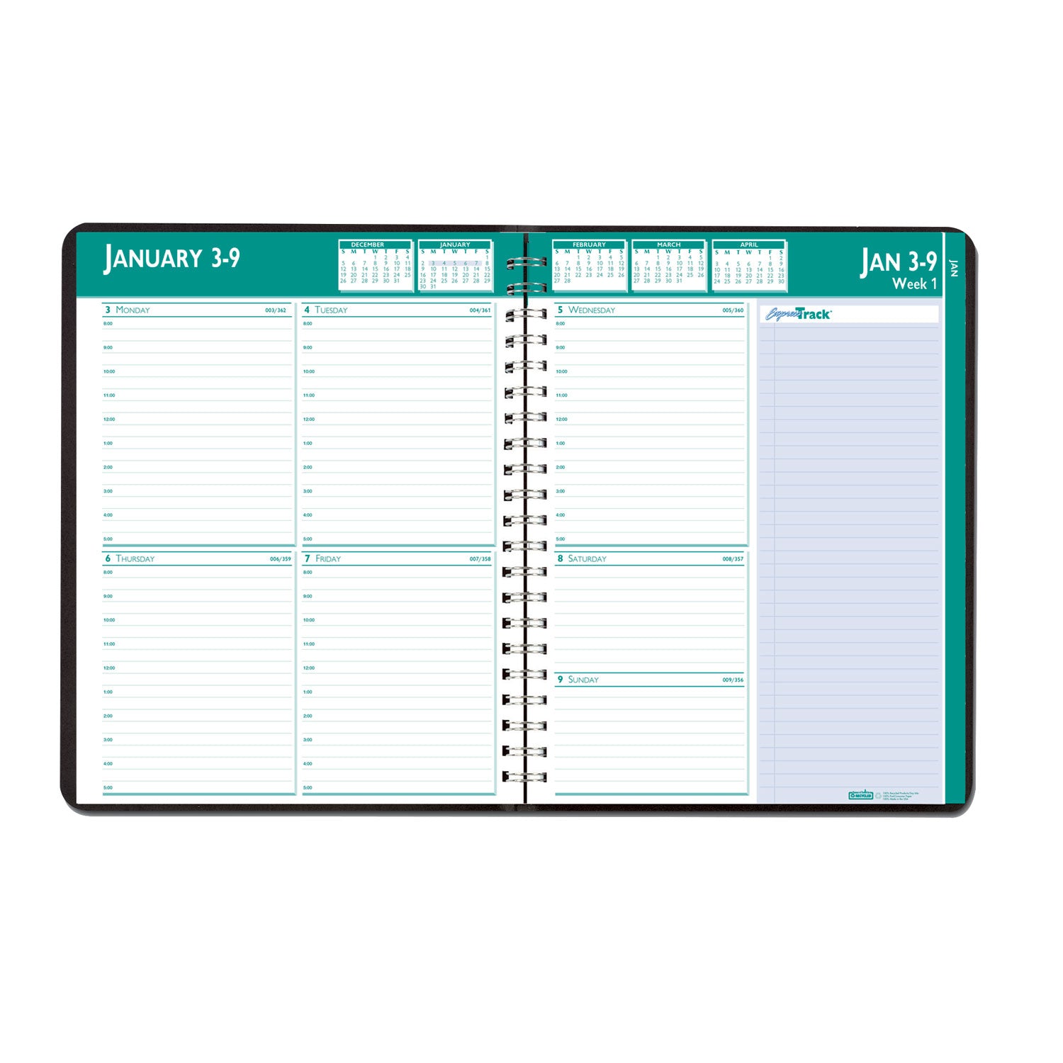 House of Doolittle™ Express Track Recycled Weekly Appointment Book/Monthly Planner, 11 x 8.5, Black Cover, 13-Month: Jan 2025 to Jan 2026
