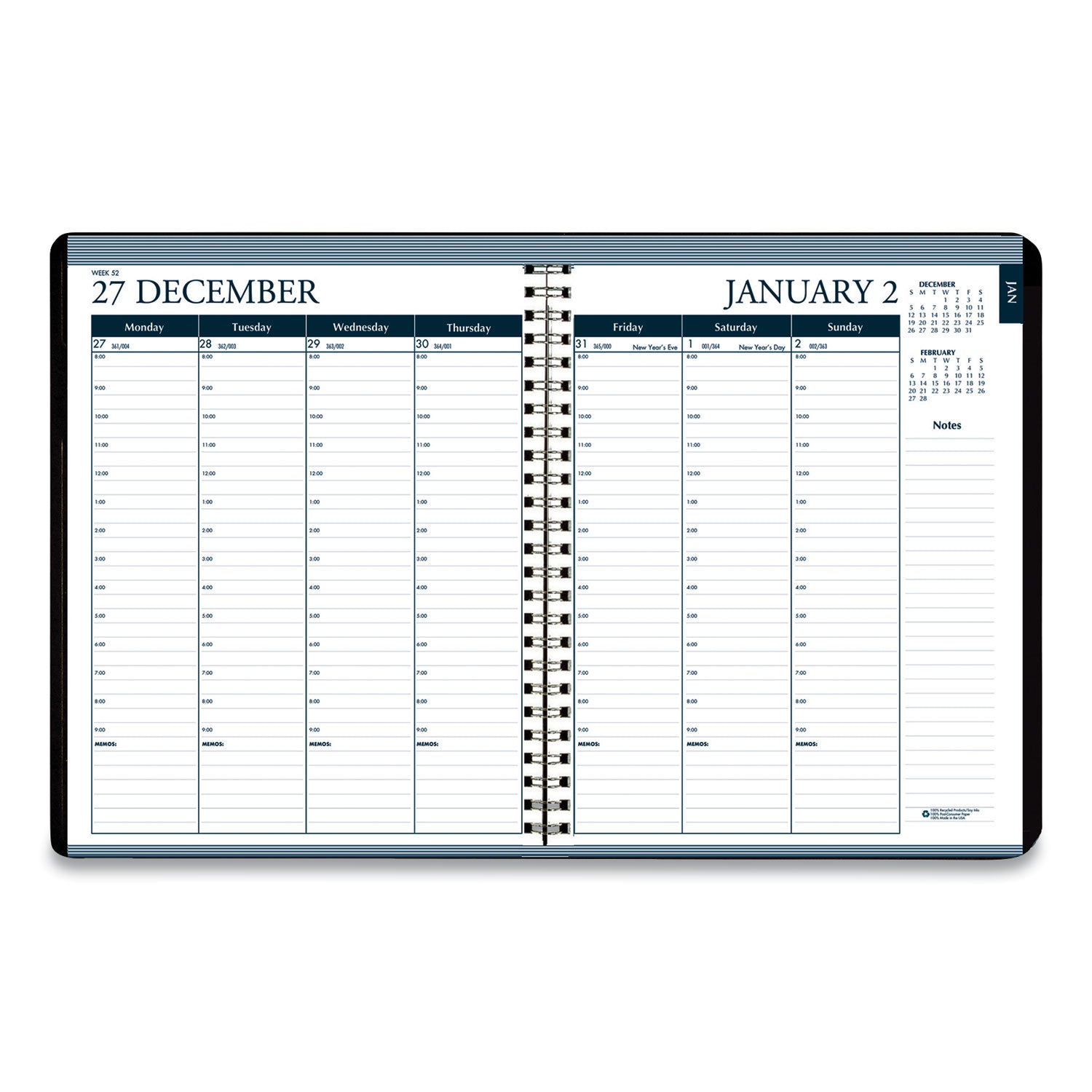 House of Doolittle™ Recycled Monthly Weekly 7 Day Planner, 8.75 x 6.88, Black Cover, 12-Month (Jan to Dec): 2025