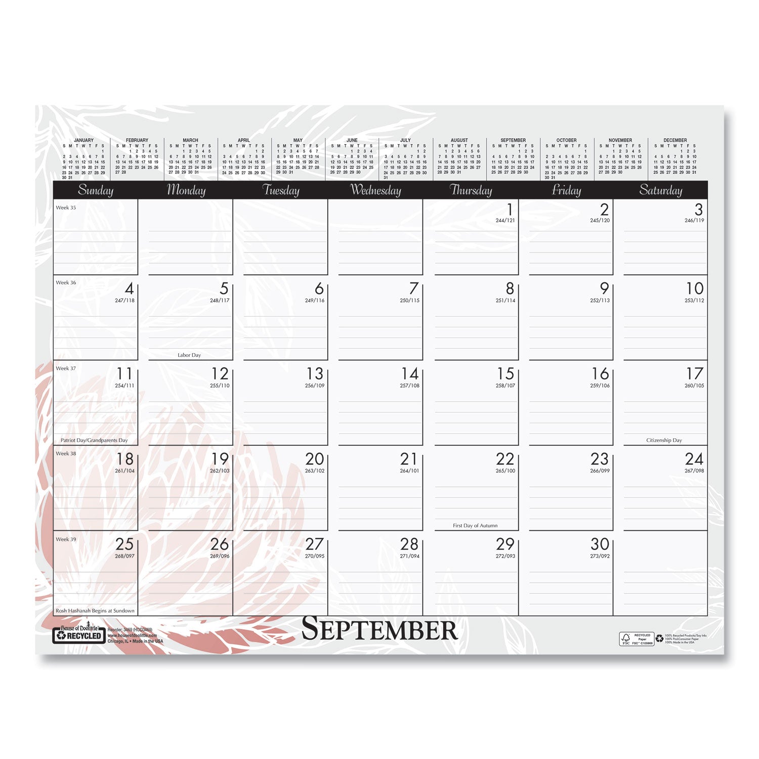 House of Doolittle™ Recycled Wild Flower Wall Calendar, Wild Flowers Artwork, 15 x 12, White/Multicolor Sheets, 12-Month (Jan to Dec): 2025