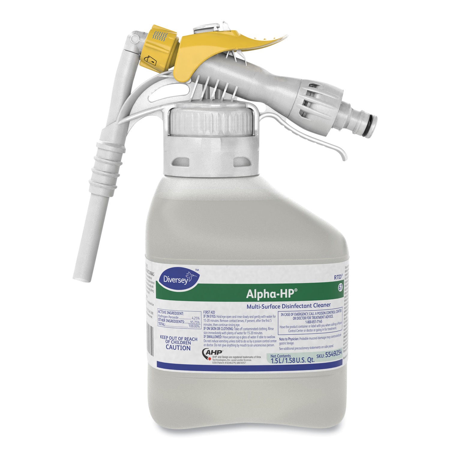 Diversey™ Alpha-Hp Multi-Surface Disinfectant Cleaner, Citrus Scent, 1.5 L Rtd Spray Bottle, 2/carton
