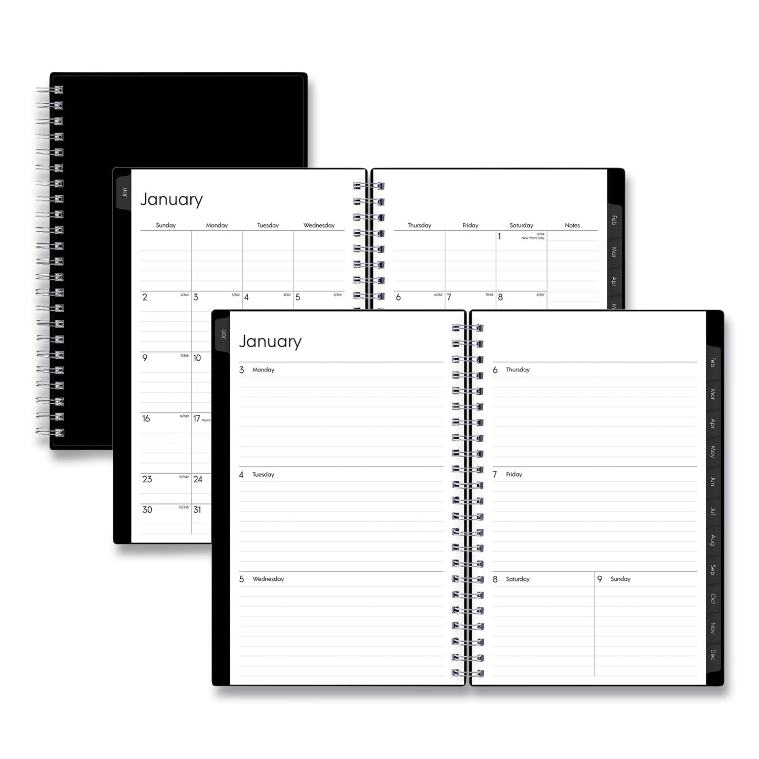 Enterprise Weekly/Monthly Planner, 8 x 5, Black Cover, 12-Month (Jan to Dec): 2025