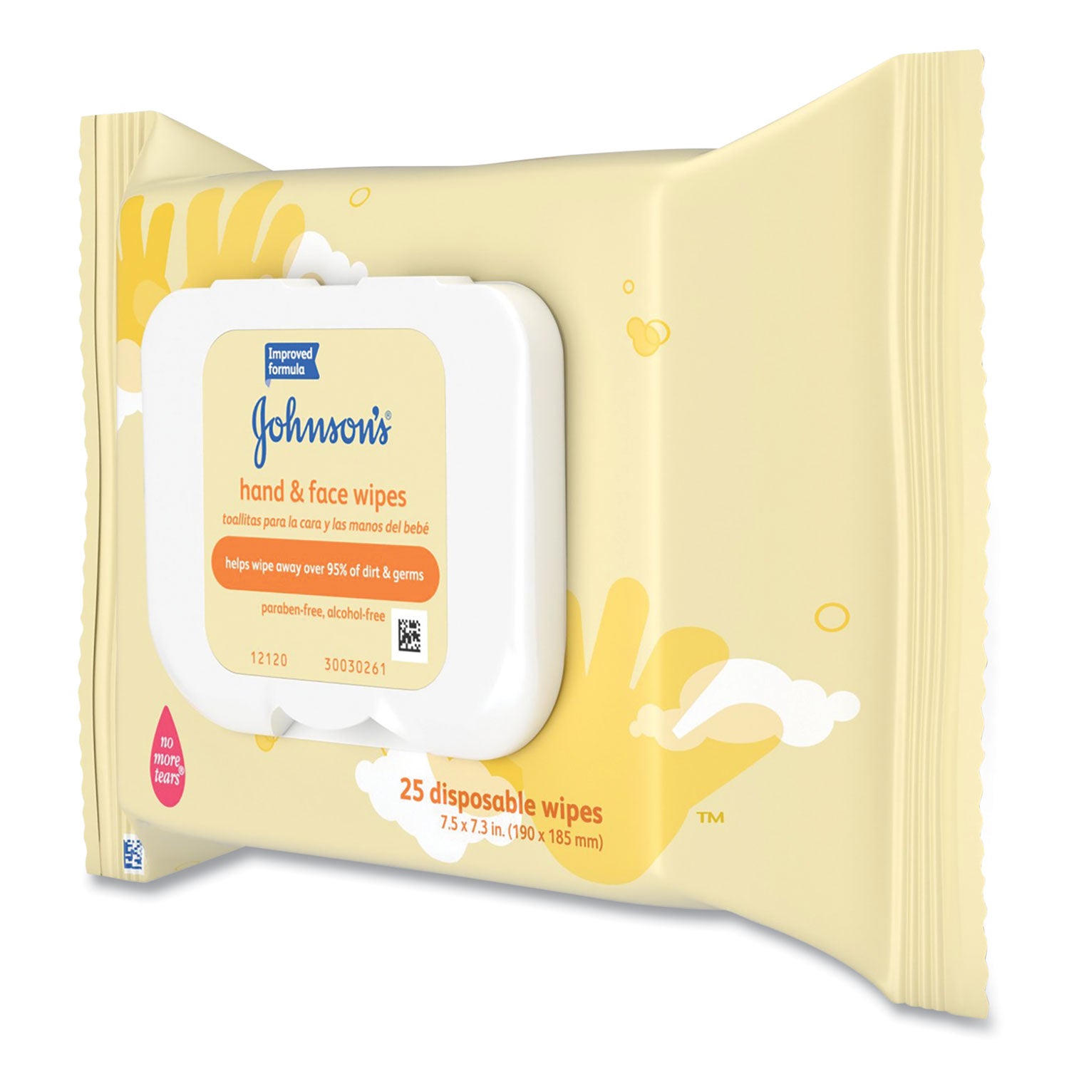 Johnson & Johnson® Hand and Body Wipes, Travel Pack, 1-Ply, Nonwoven Fiber, 7.3 x 7.5, Unscented, White, 25 Wipes/Pack