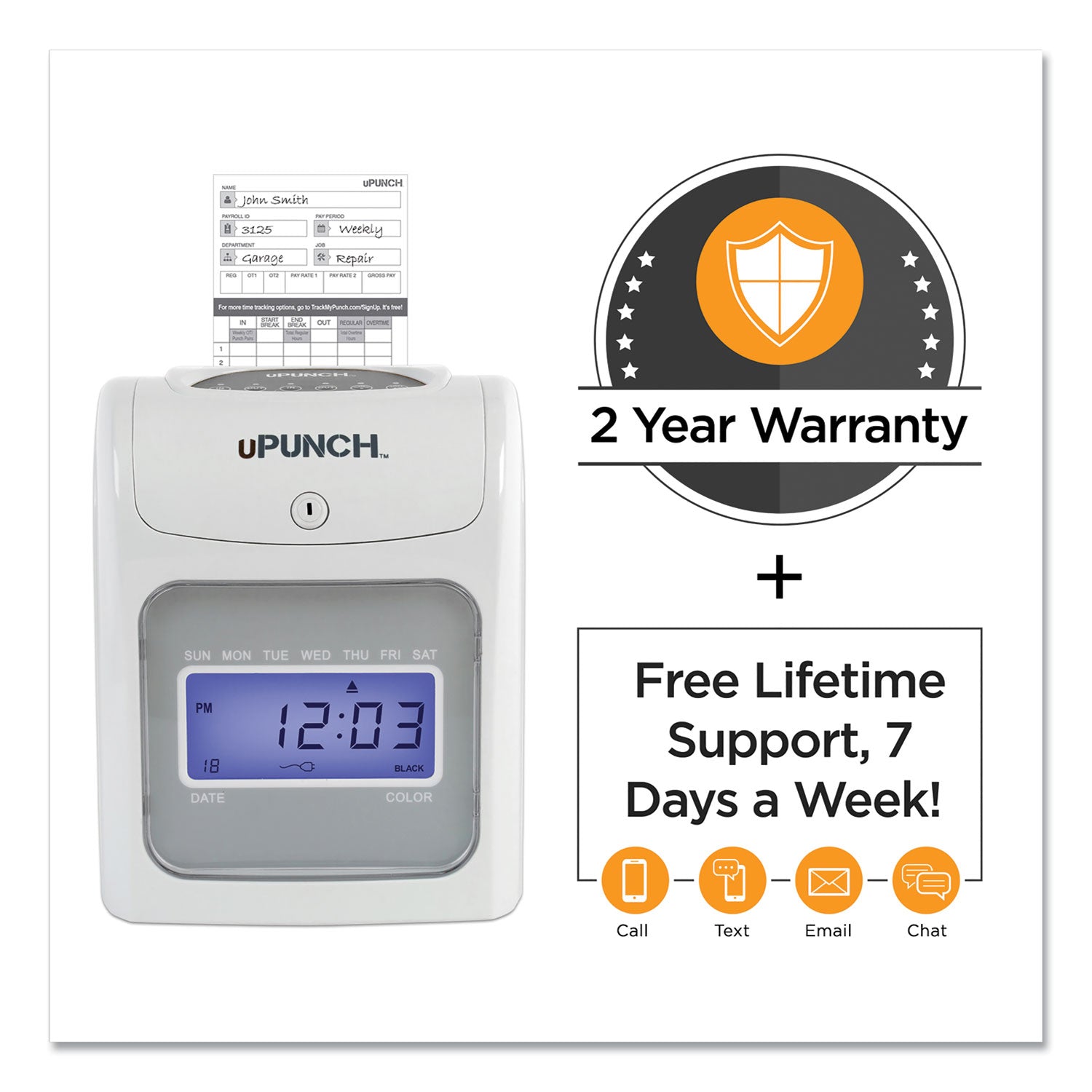 uPunch™ Hn2500 Electronic Calculating Time Clock Bundle, Lcd Display, Beige/gray