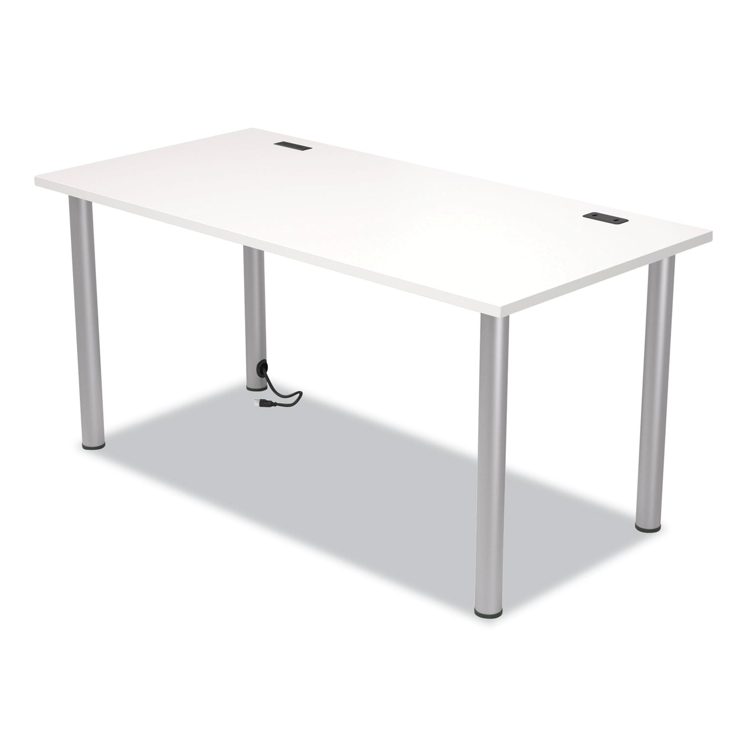Union & Scale™ Essentials Writing Table-Desk With Integrated Power Management, 59.7" X 29.3" X 28.8", White/aluminum