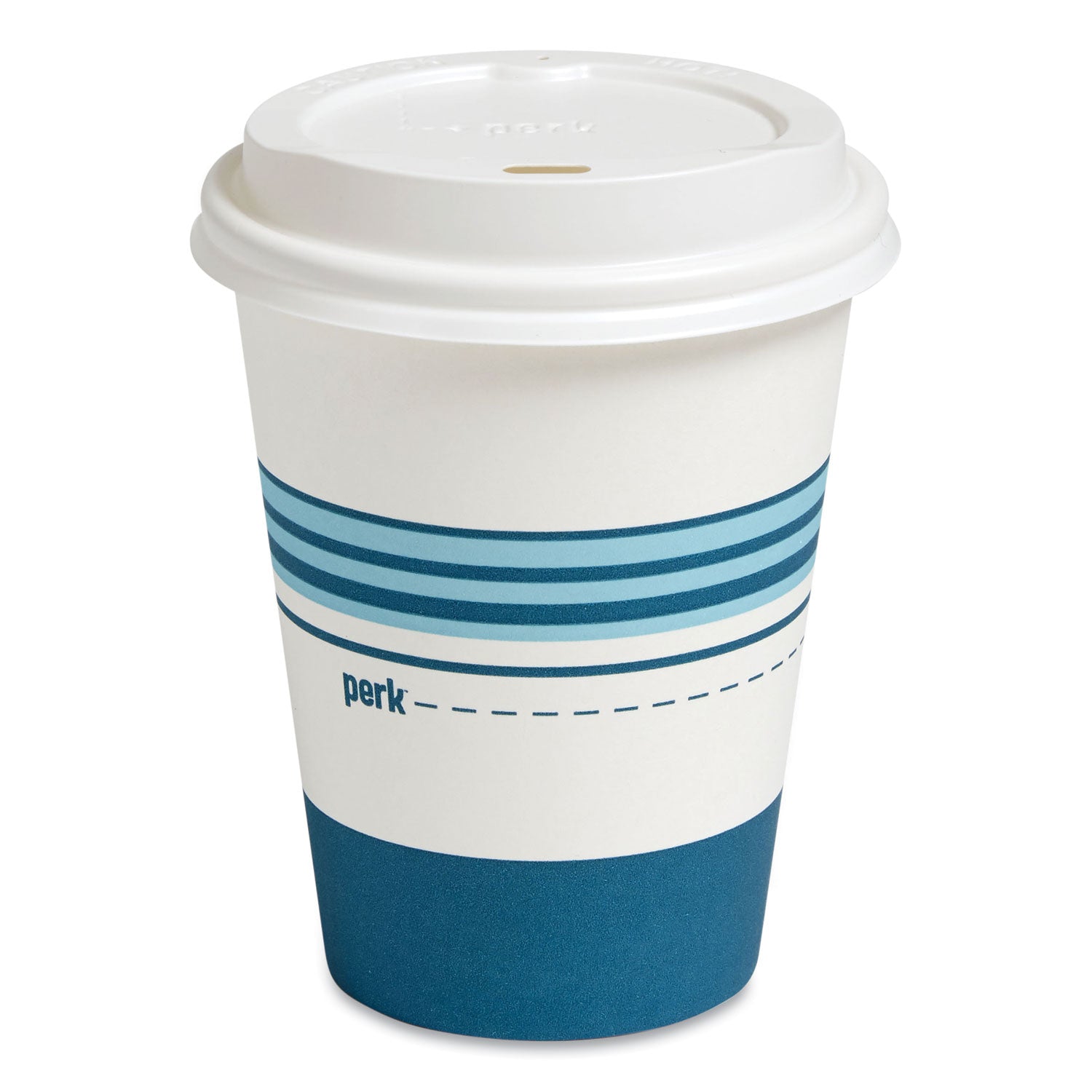 Paper Hot Cup and Plastic Dome Lid Combo, 12 oz, White/Blue, 50 Sets/Pack