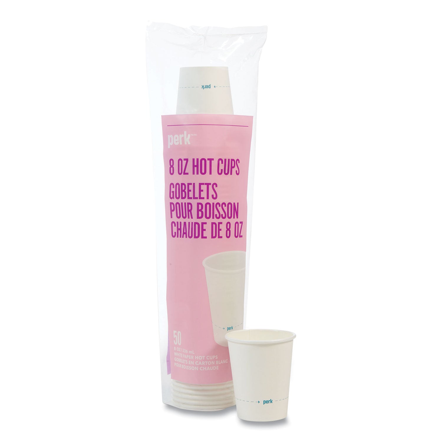 Perk™ White Paper Hot Cups, 8 oz, 50/Pack