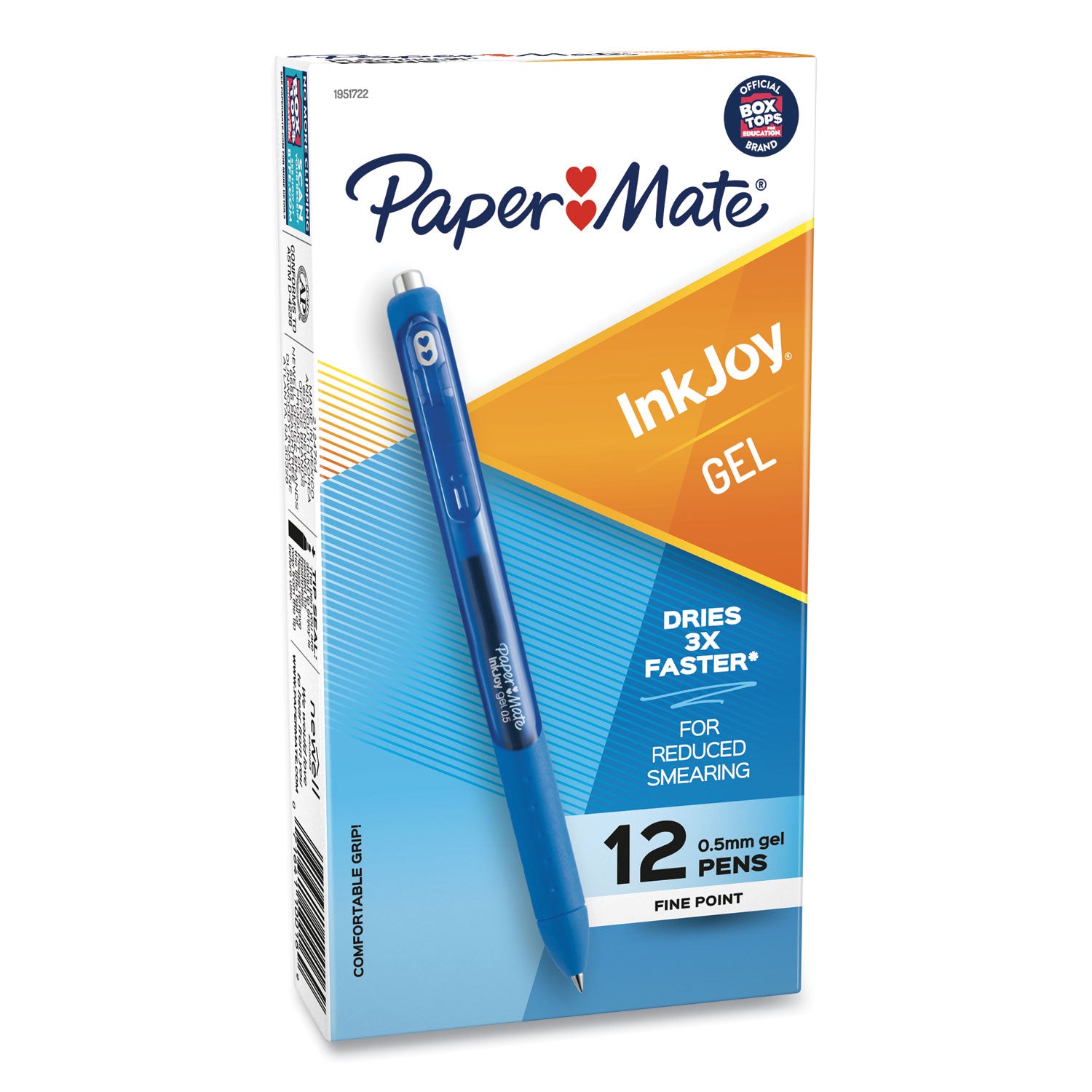 Paper Mate® InkJoy Gel Pen, Retractable, Fine 0.5 mm, Blue Ink, Blue Barrel, Dozen