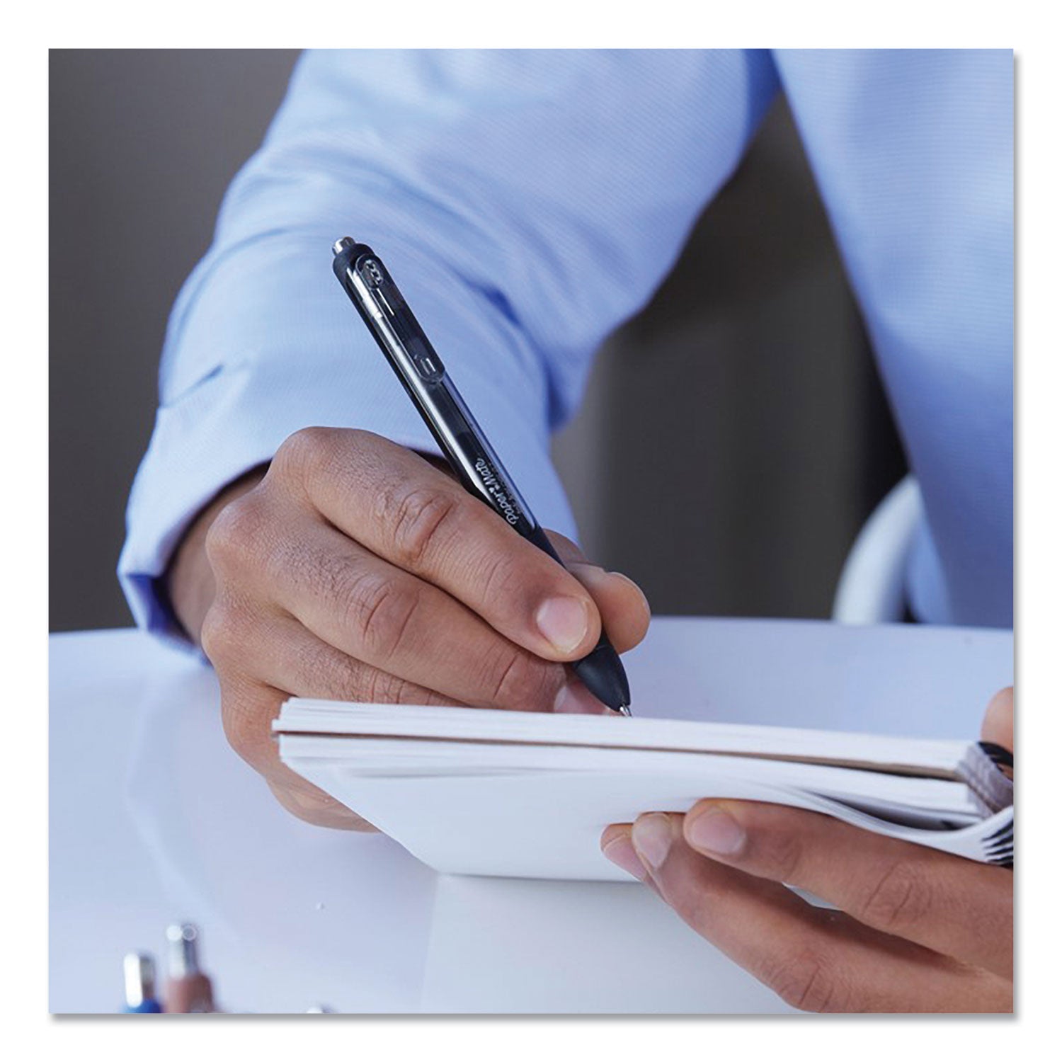 Paper Mate® InkJoy Gel Pen, Retractable, Fine 0.5 mm, Blue Ink, Blue Barrel, Dozen