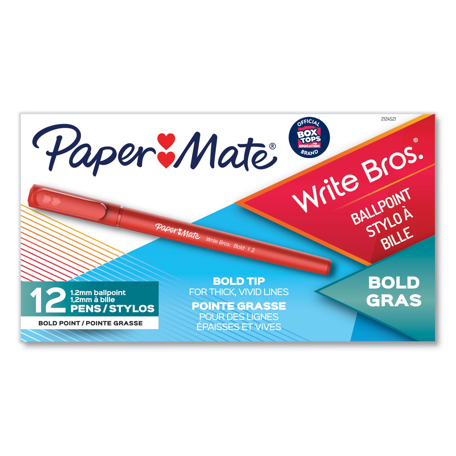 Paper Mate® Write Bros. Ballpoint Pen, Stick, Bold 1.2 Mm, Red Ink, Red Barrel, Dozen