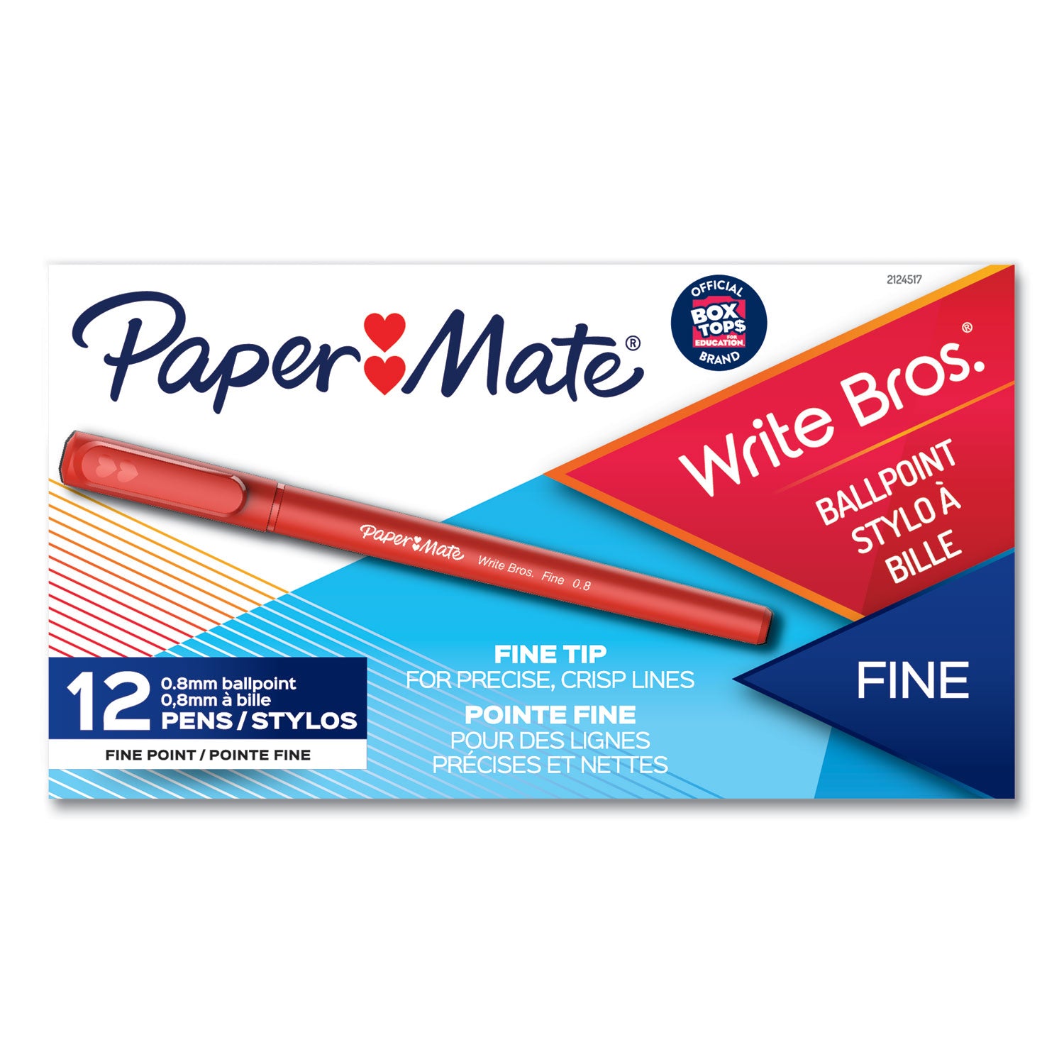Paper Mate® Write Bros. Ballpoint Pen, Stick, Fine 0.8 Mm, Red Ink, Red Barrel, Dozen