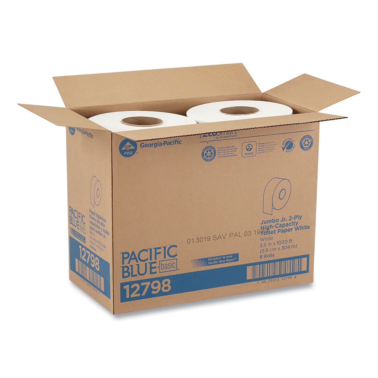 Georgia Pacific® Professional Jumbo Jr. Bathroom Tissue Roll, Septic Safe, 2-Ply, White, 3.5" x 1,000 ft, 8 Rolls/Carton