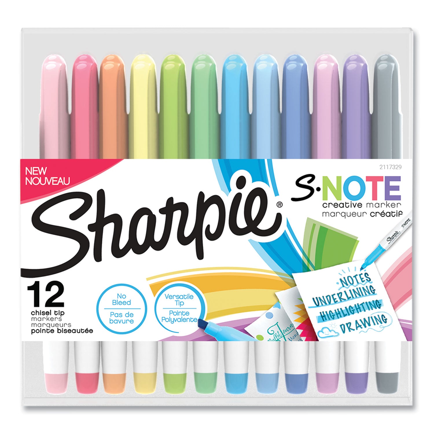 Sharpie® S-Note Creative Markers, Assorted Ink Colors, Chisel Tip, Assorted Barrel Colors, 12/Pack