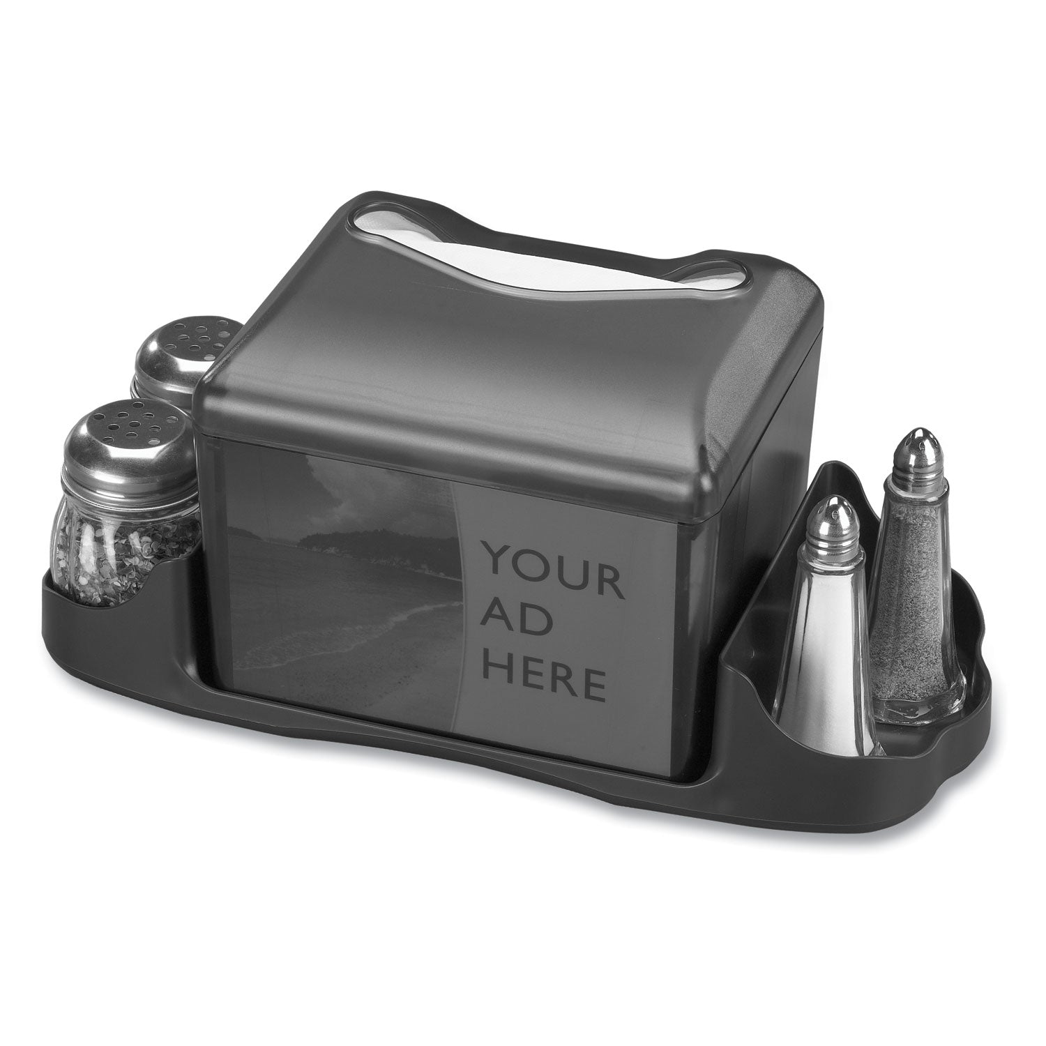 San Jamar® Venue Napkin Dispenser with Advertising Inset, 6.5 x 6.13 x 6.9, Capacity: 200, Black