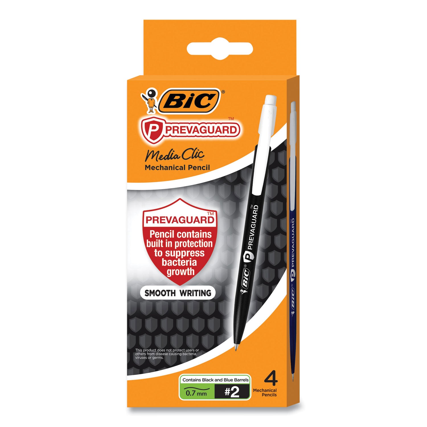 BIC® Prevaguard Media Clic Mechanical Pencils, 0.7 Mm, Hb (#2), Black Lead, 2 Black Barrel/2 Blue Barrel, 4/pack