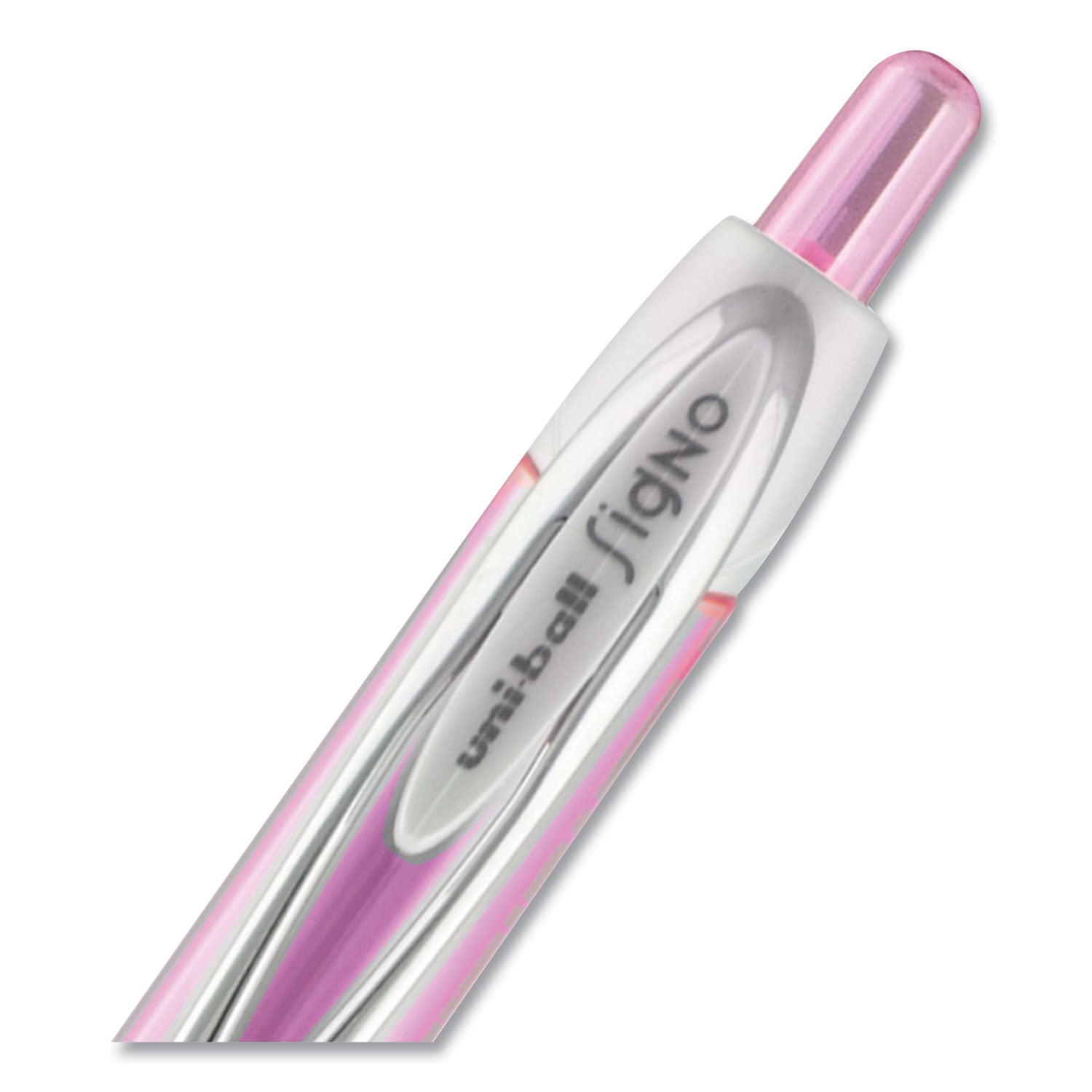 uniball® Signo 207 City of Hope Edition Gel Pen, Retractable, Medium 0.7 mm, Black Ink, Translucent Pink/White Barrel, Dozen
