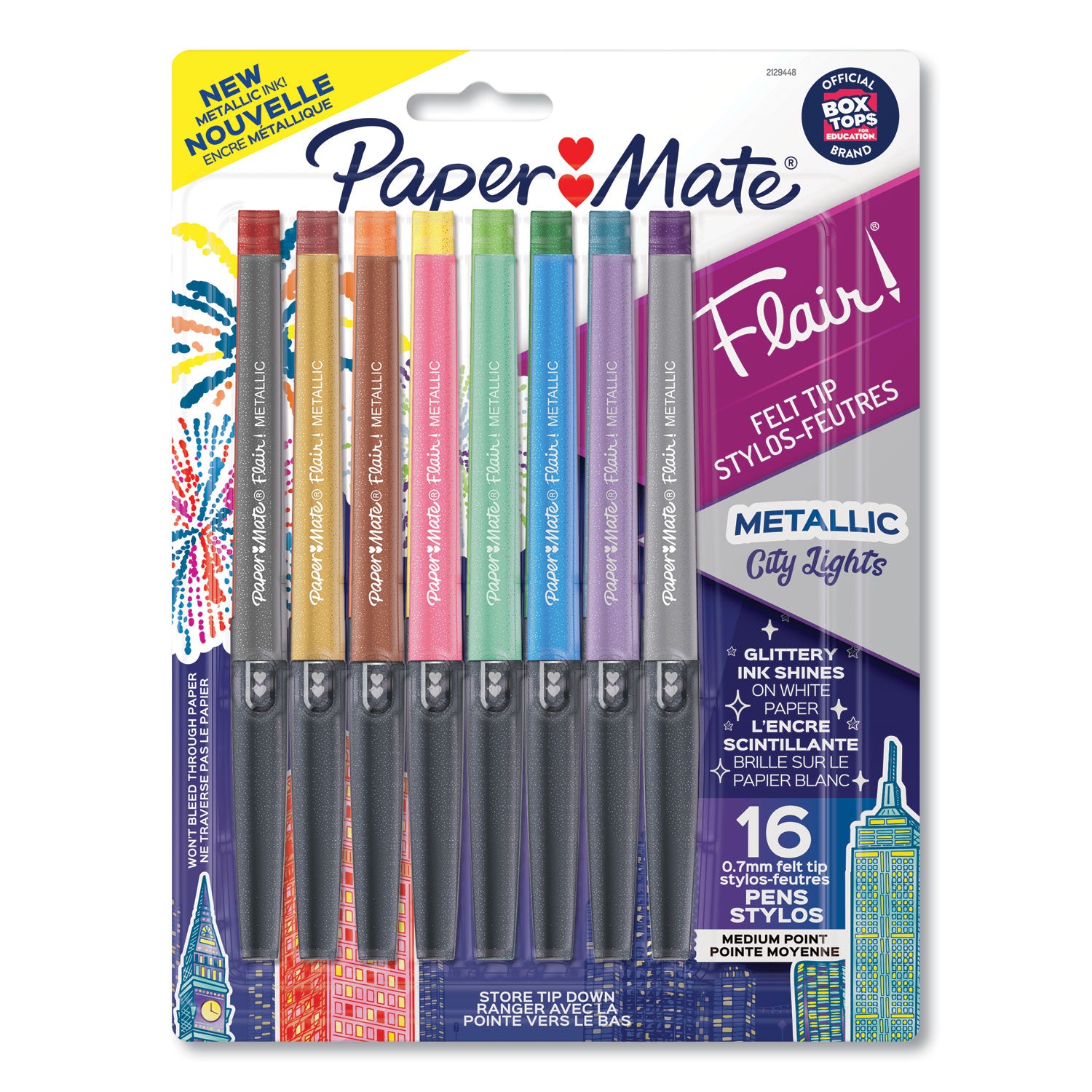 Flair Metallic Porous Point Pen, Stick, Medium 0.7 mm, Assorted Ink and Barrel Colors, 16/Pack