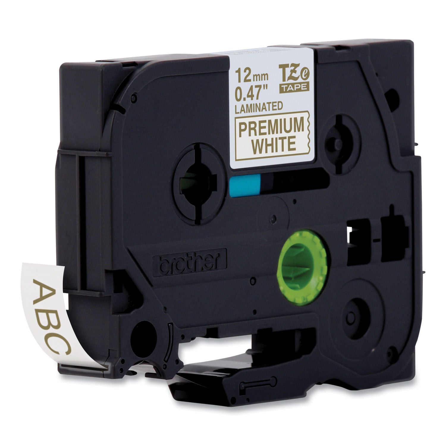 Brother TZe Premium Laminated Tape, 0.47" x 26.2 ft, Gold on White