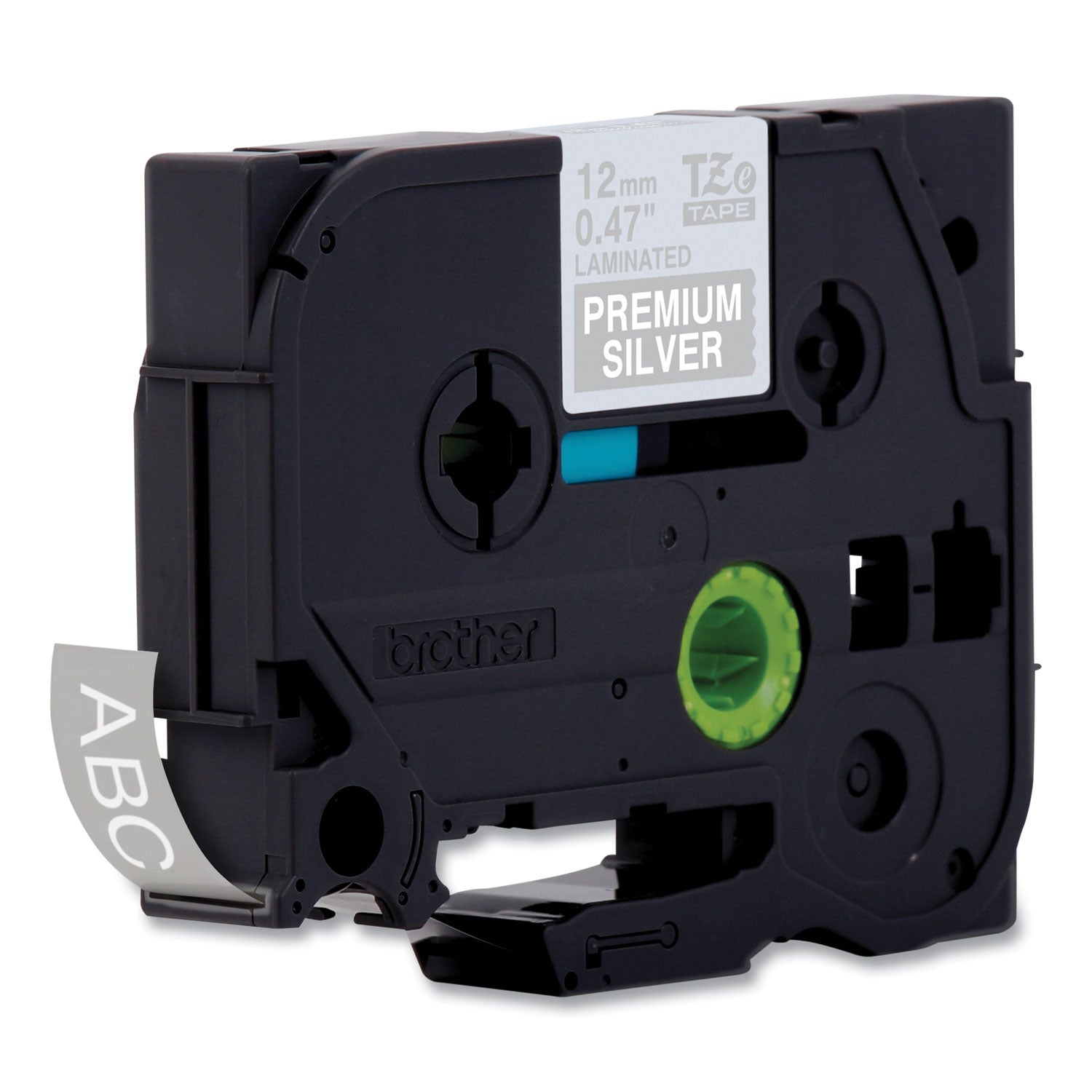 Brother Tze Premium Laminated Tape, 0.47" X 26.2 Ft, White On Silver