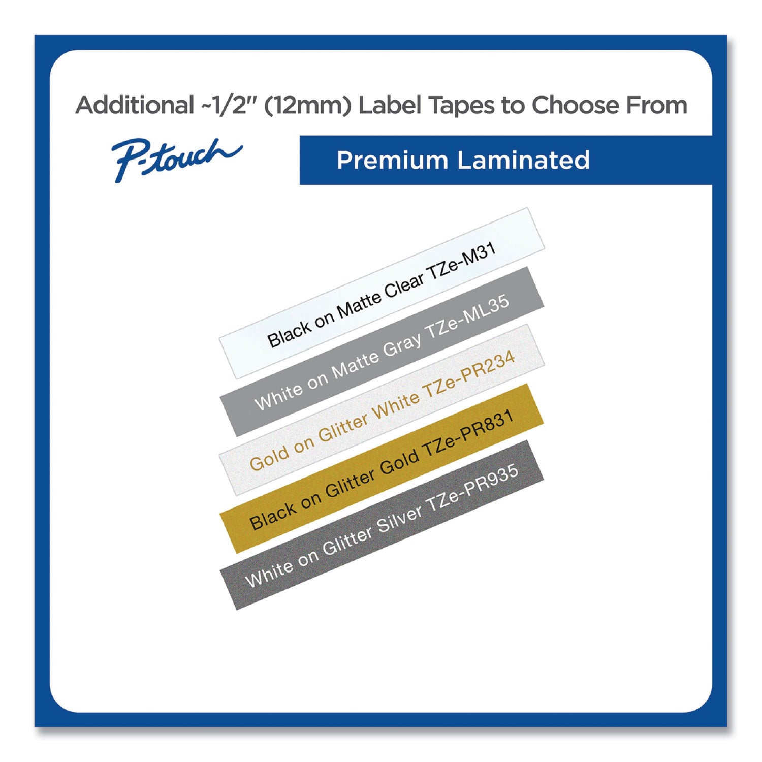 Brother Tze Premium Laminated Tape, 0.47" X 26.2 Ft, White On Silver