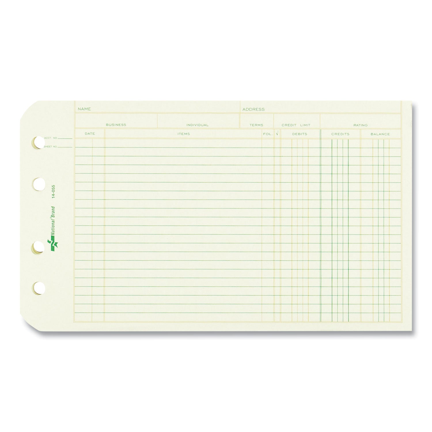 National® Four-Ring Binder Refill Sheets, 5 X 8.5, Green, 100/pack
