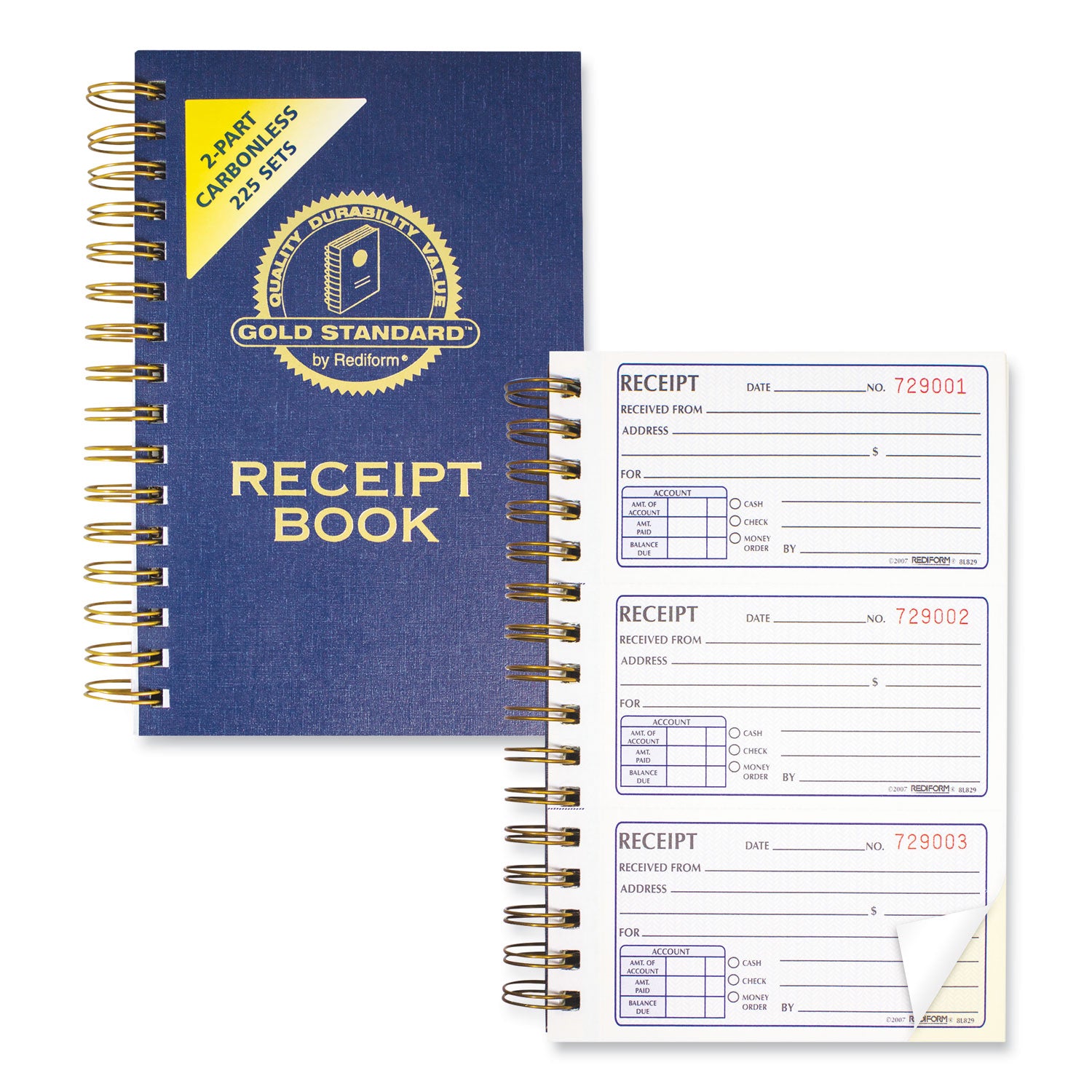 Rediform® Gold Standard Money Receipt Book, Two-Part Carbonless, 5 x 2.75, 3 Forms/Sheet, 225 Forms Total