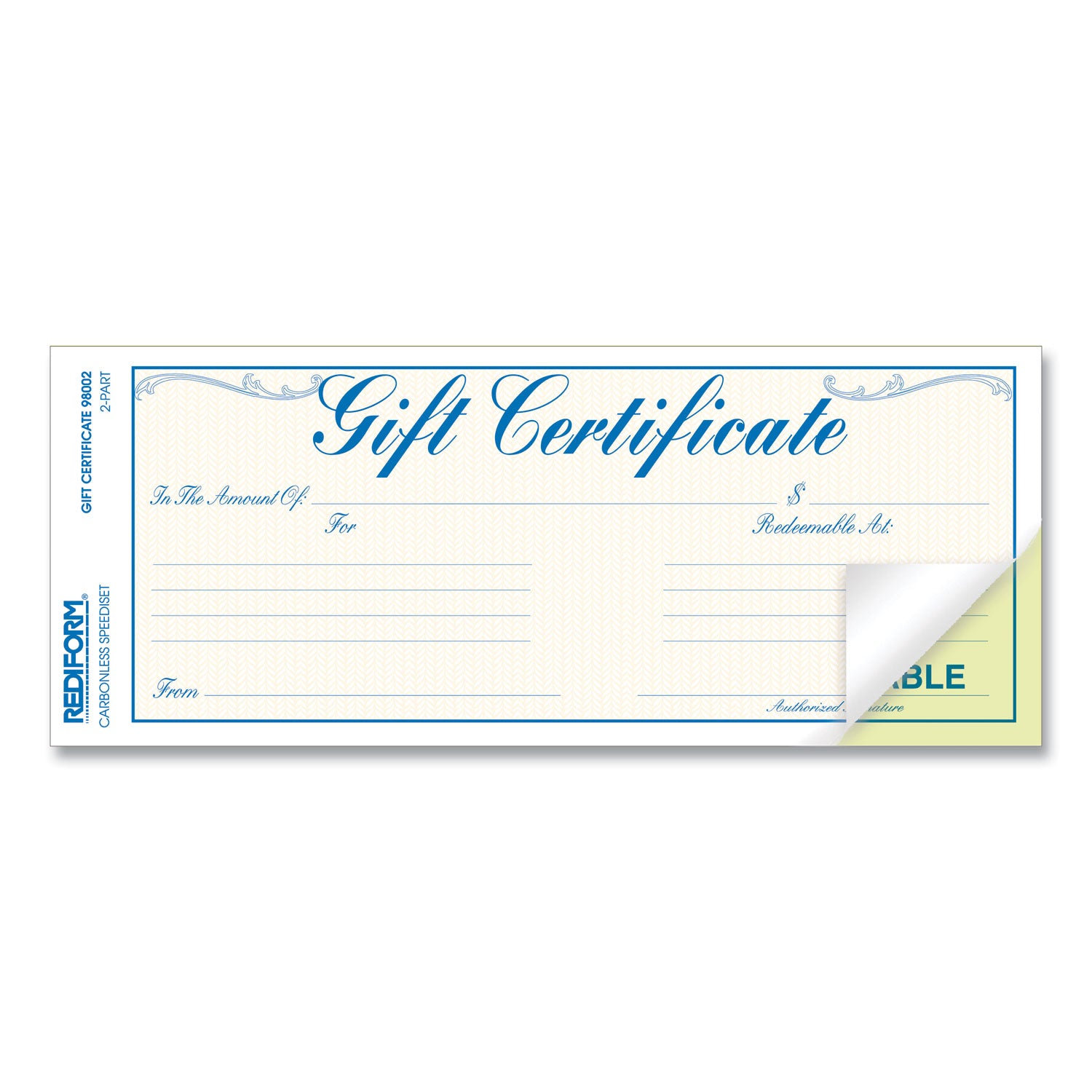 Rediform® Gift Certificates With Envelopes, 8.5 X 3.67, Blue/gold With Blue Border, 25/pack