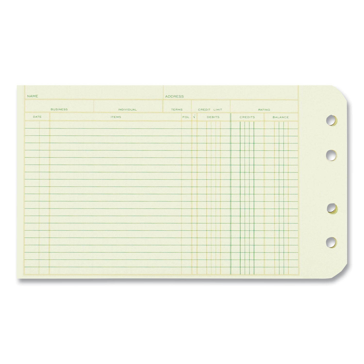 National® Four-Ring Binder Refill Sheets, 5 X 8.5, Green, 100/pack