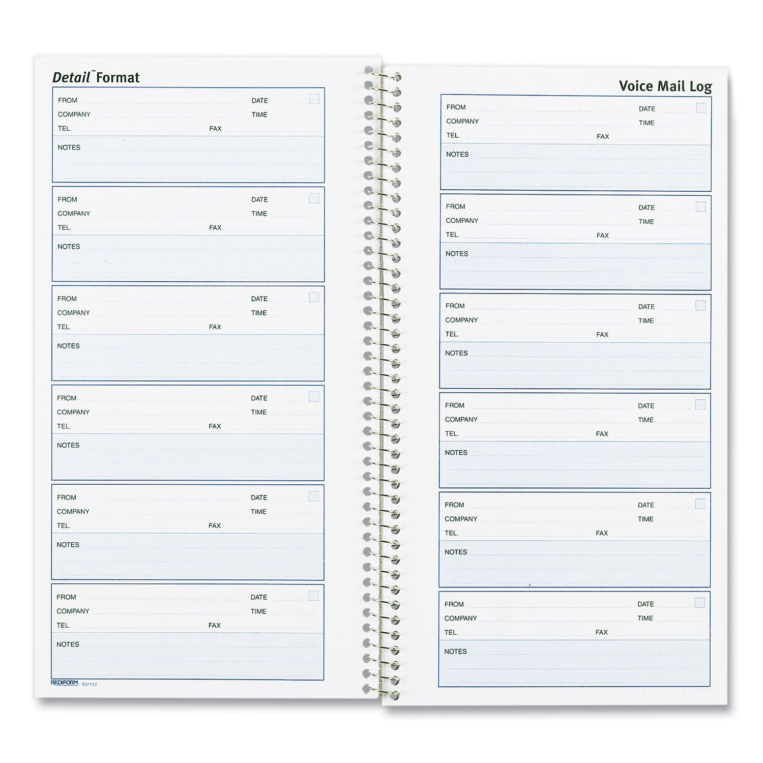Rediform® Detail Wirebound Voice Mail Log Book, One-Part (No Copies), 5 x 1.63, 6 Forms/Sheet, 600 Forms Total