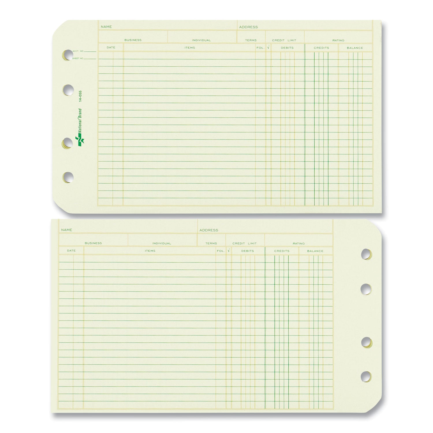 National® Four-Ring Binder Refill Sheets, 5 X 8.5, Green, 100/pack