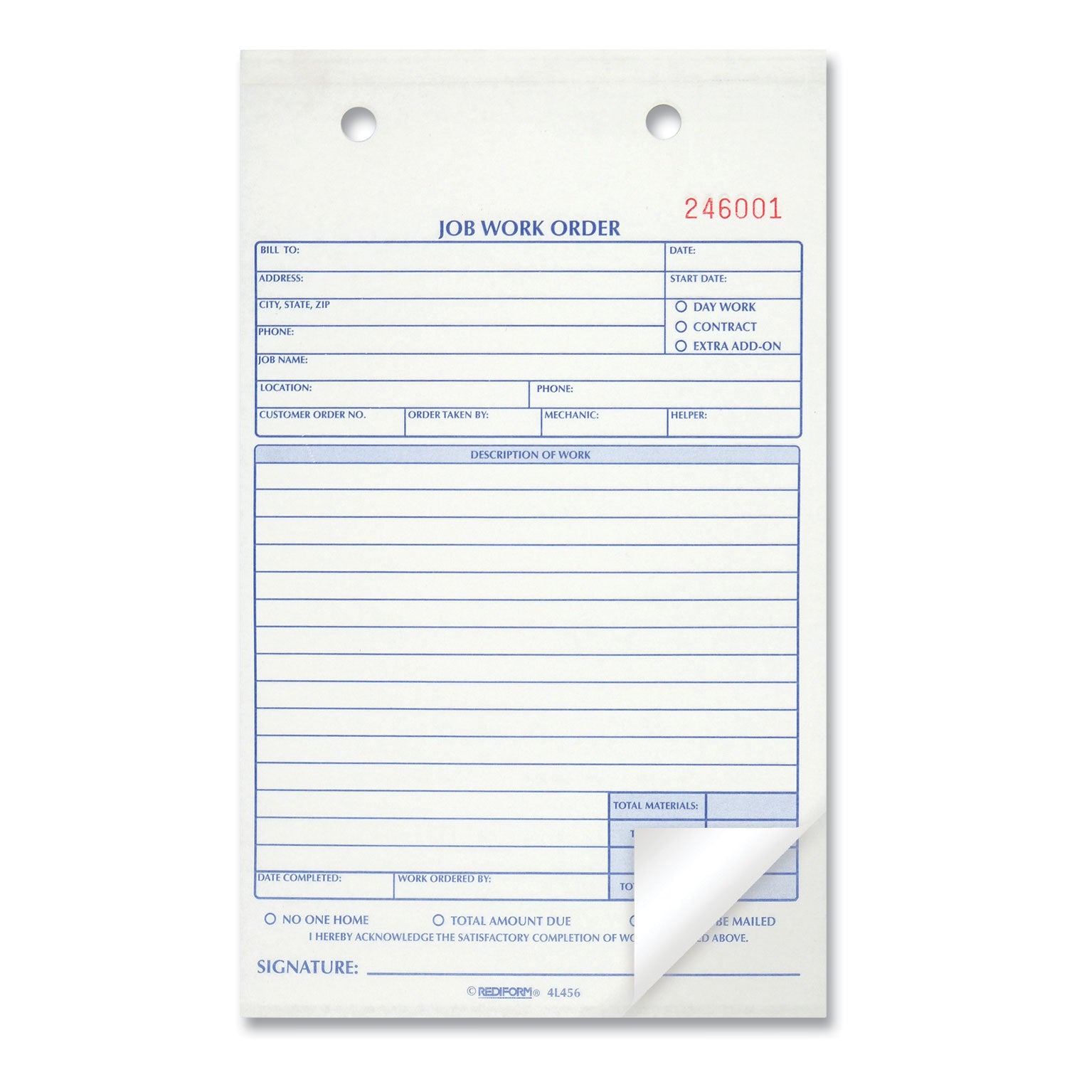 Rediform® Job Work Order Book, Two-Part Carbonless, 5.5 x 8.5, 50 Forms Total